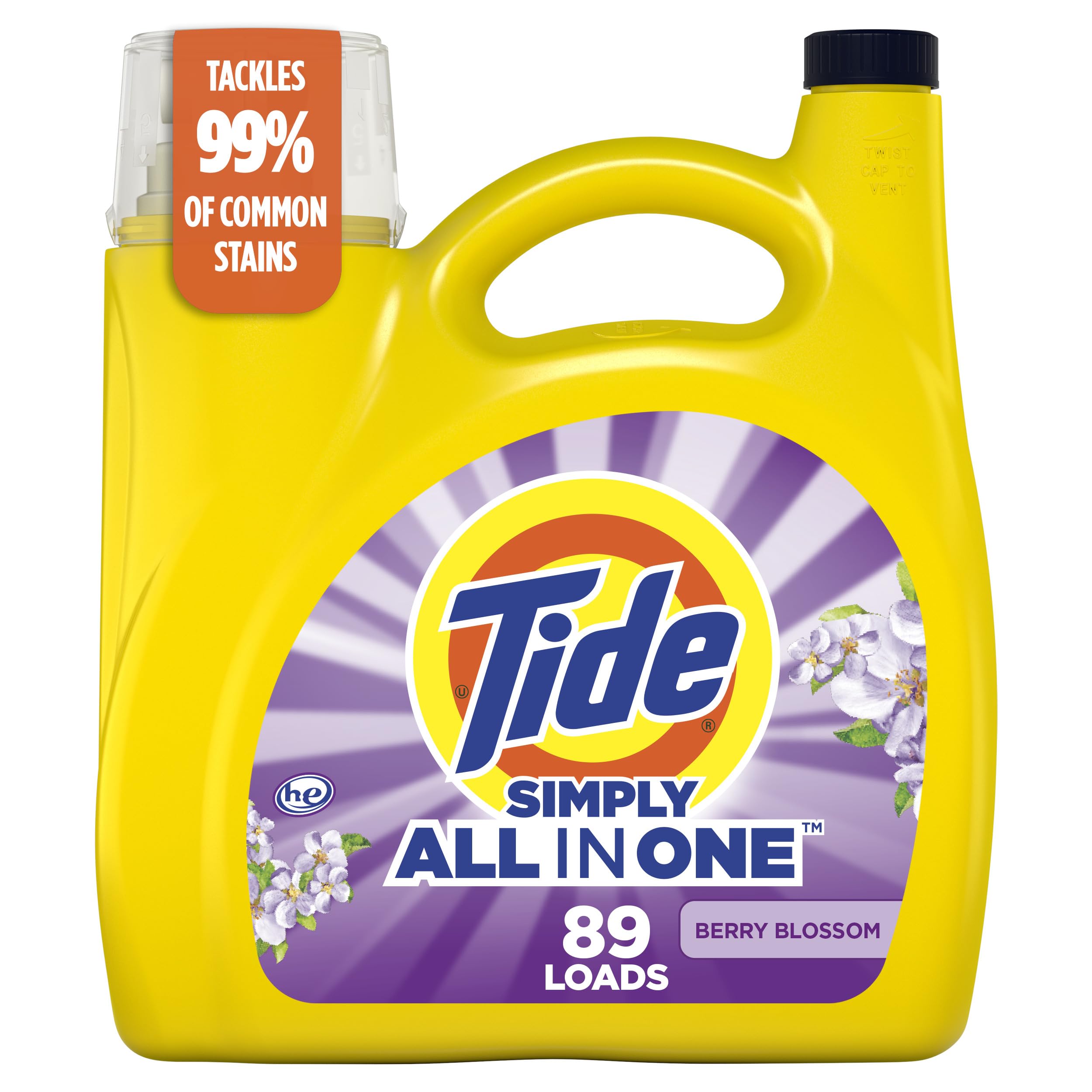 Tide Simply Clean & Fresh Liquid Laundry Detergent, Berry Blossom Scent, 89 loads, 117 fl oz (Packaging May vary)