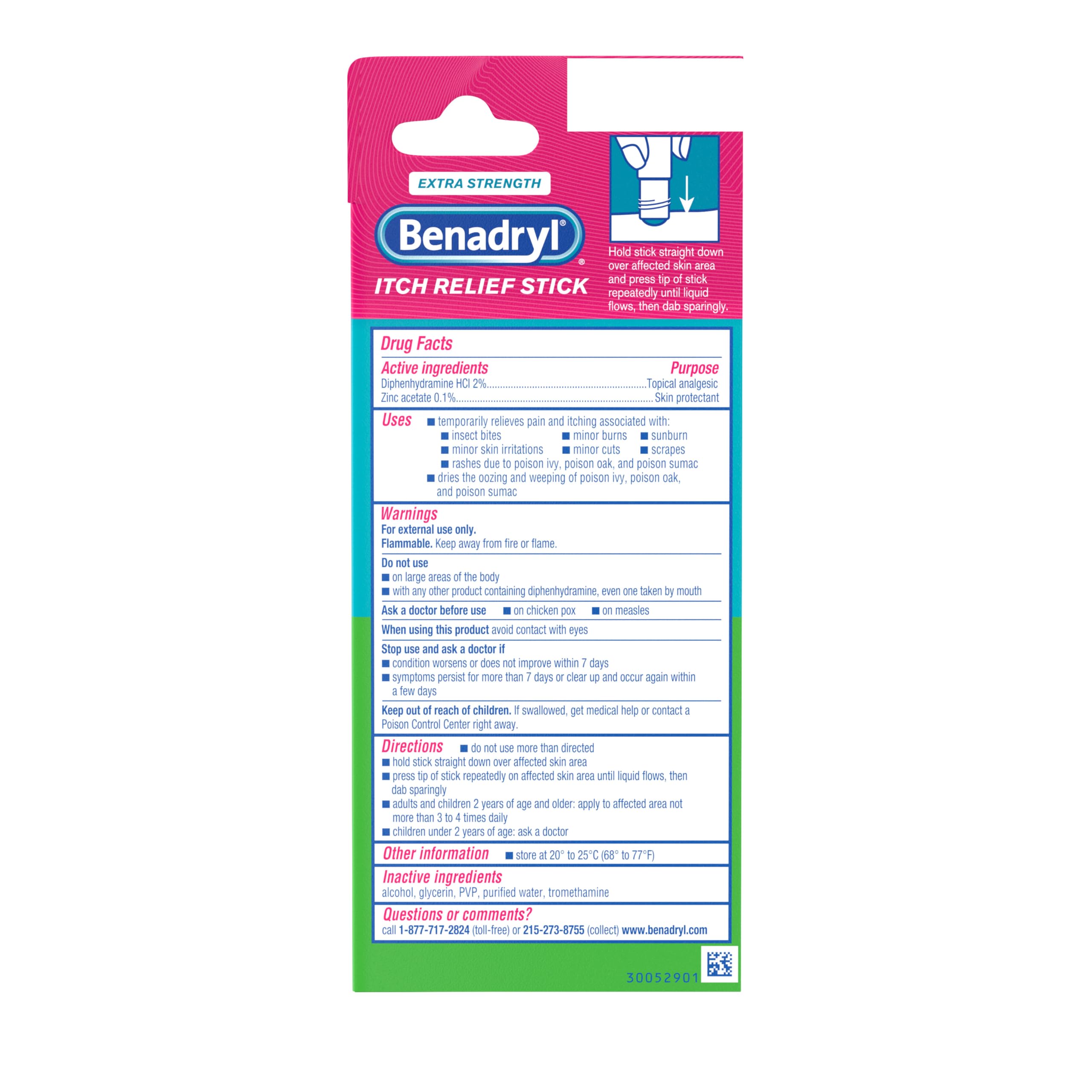 Benadryl Extra Strength Anti-Itch Relief Stick, Bug Bite Itch Relief, Diphenhydramine HCl Topical Analgesic & Zinc Acetate Skin Protectant, Great for Camping Essentials, 0.47 fl oz