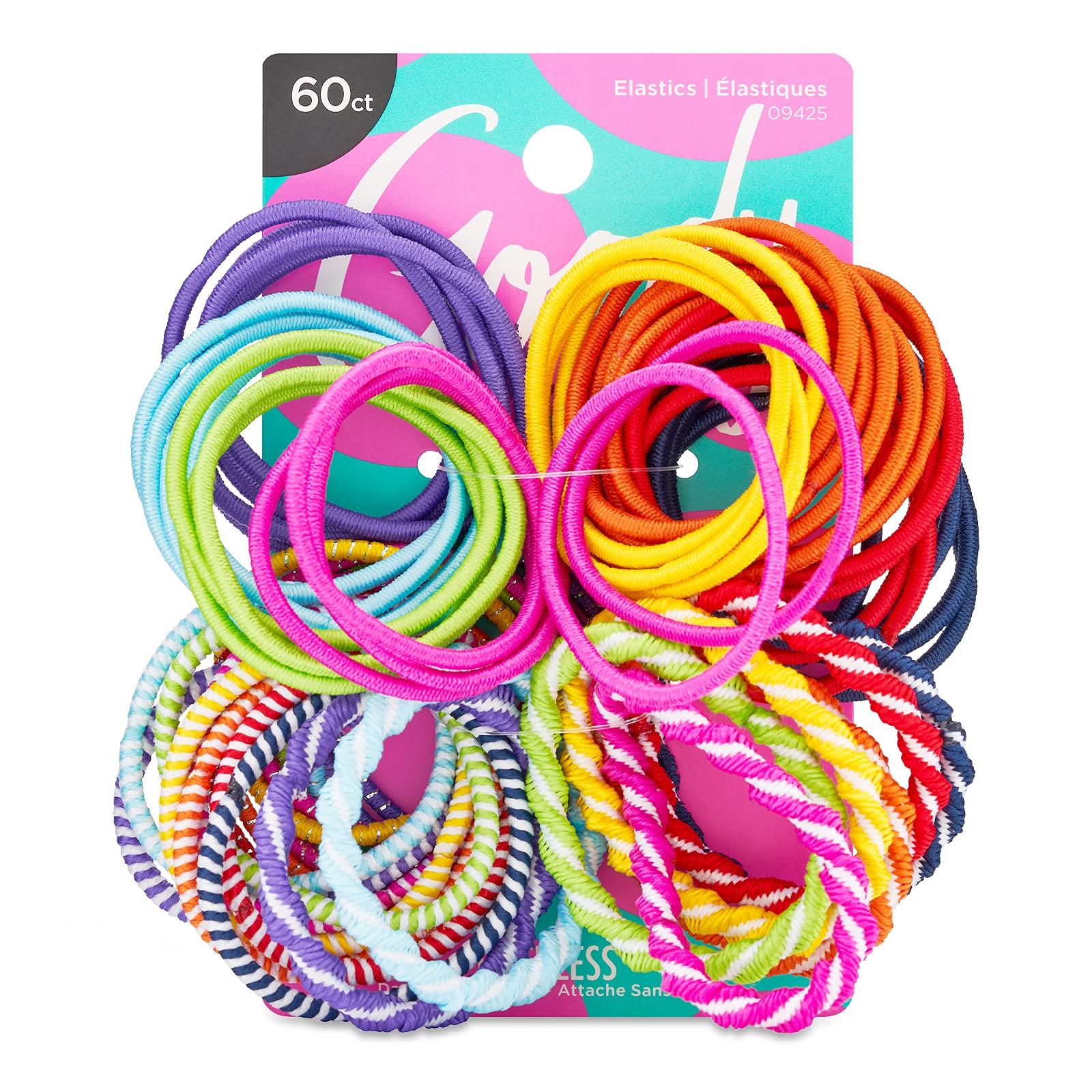 Goody Kids Ouchless Elastic Haargummis – 60 Stück, sortierte Farben, 2MM Gummibänder für Haare, schmerzfreie Haaraccessoires für Mädchen und Jungen, gemacht für langanhaltende Zöpfe, Pferdeschwänze & mehr, Für feines Haar