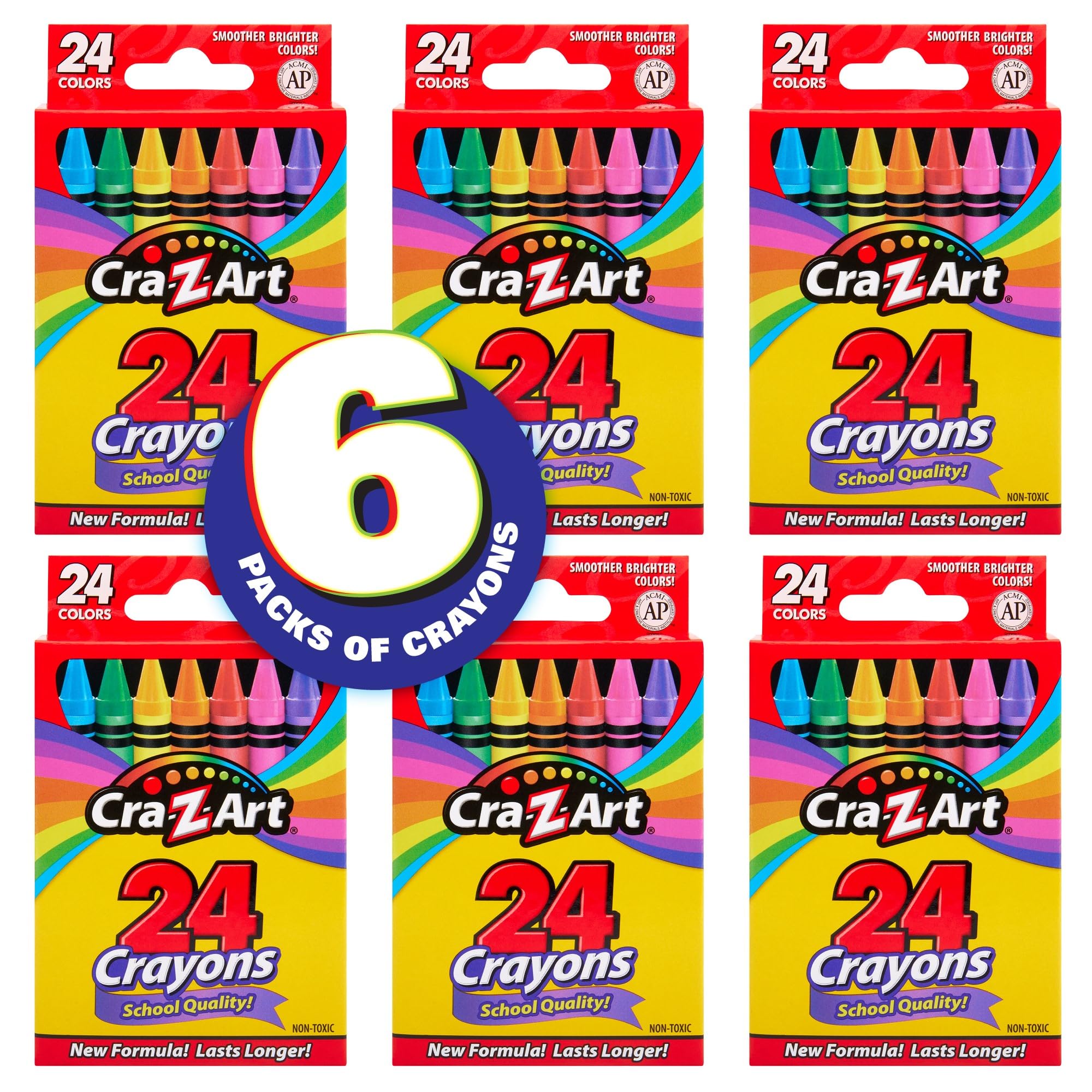 Cra-Z-Art Crayons, Bulk Pack, 24 Count, 6 Packs of Crayons, Bulk School Supplies for Classroom, Back to School Essentials