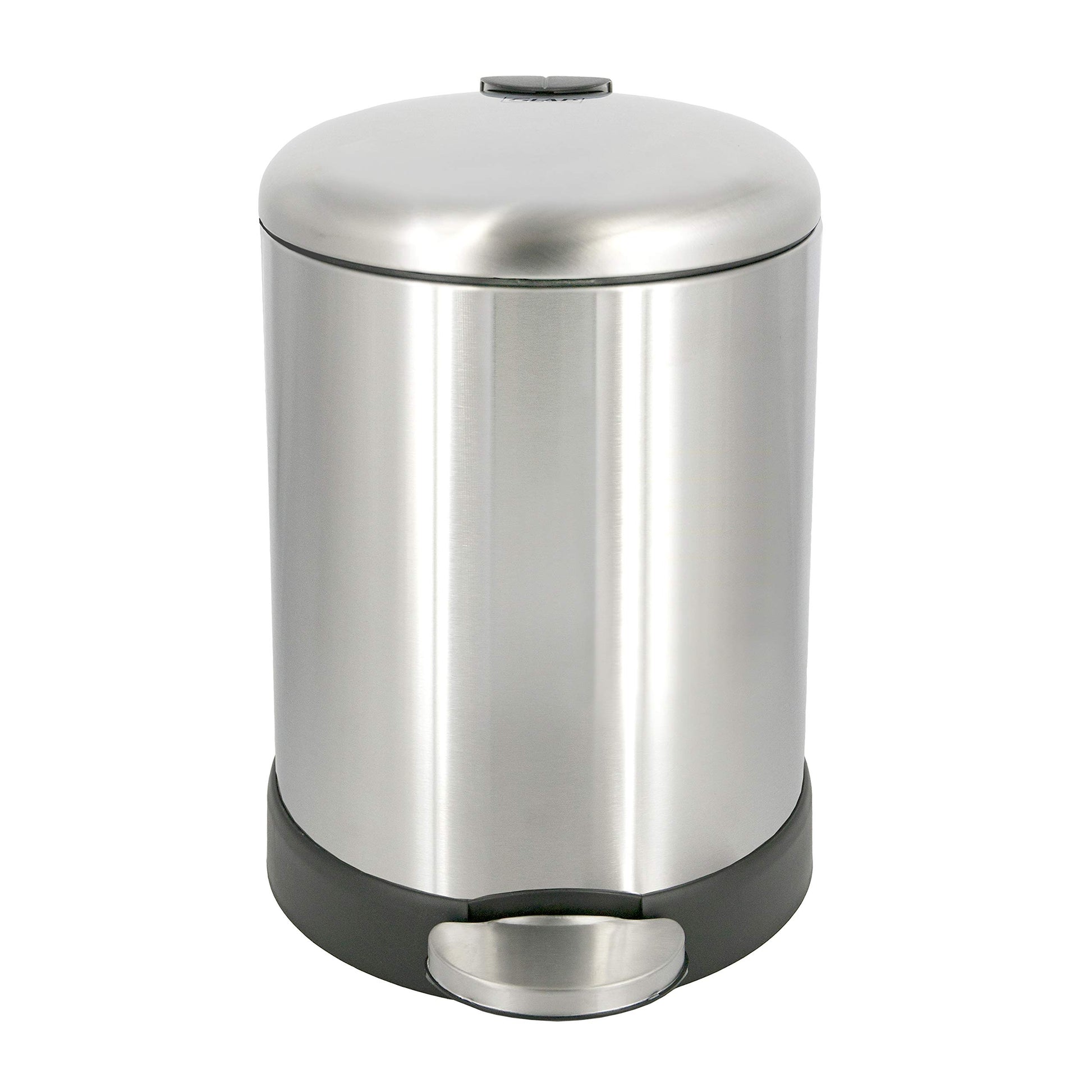 GLAD Small Trash Can, 1.2 Gallon | Round Stainless Steel Garbage Bin with Soft Close Lid & Step Foot Pedal | Metal Waste Basket with Removable Inner Bucket, Stainless