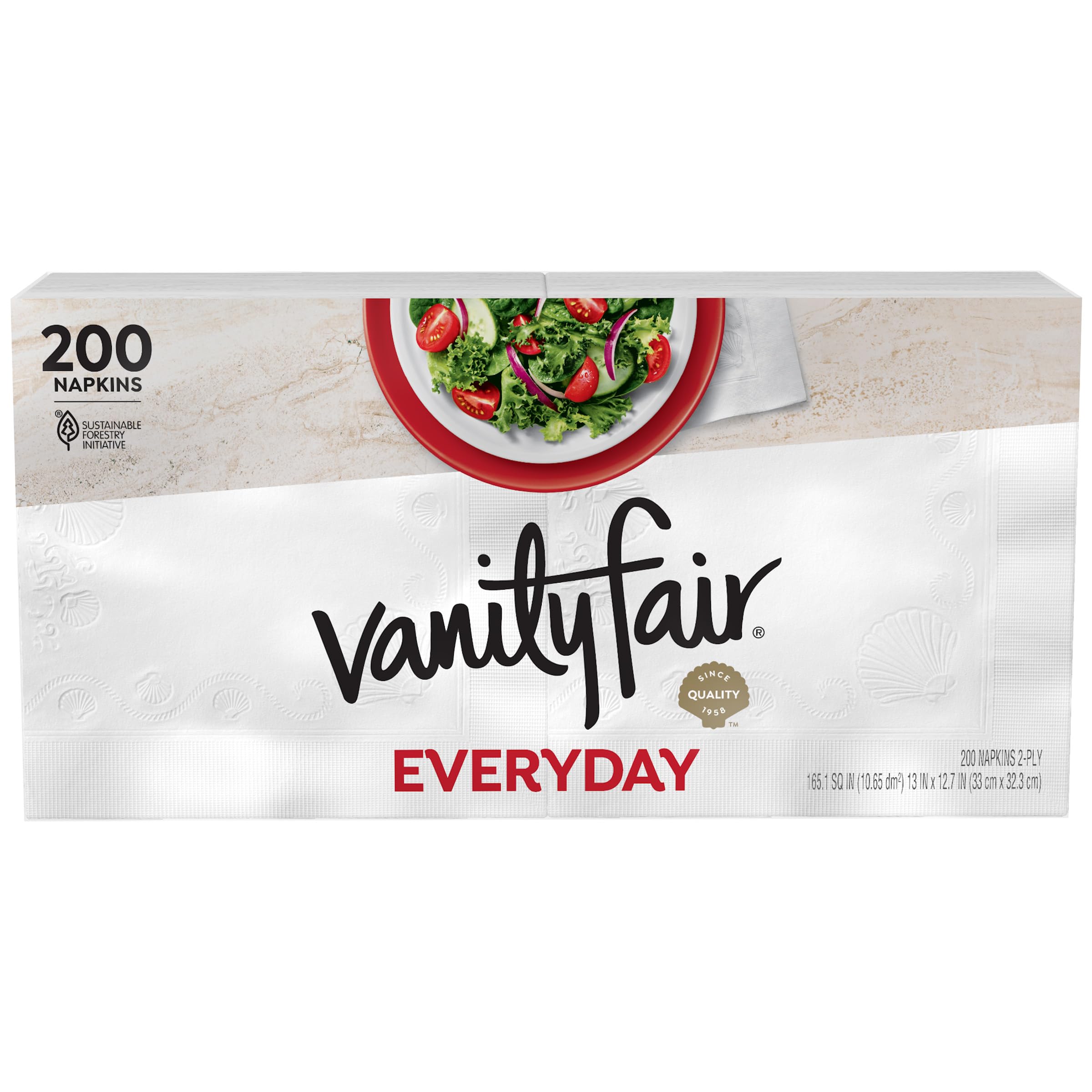 Vanity Fair Everyday Paper Napkins, 200 Count, Disposable Napkins Made Soft And Smooth For Everyday Meals