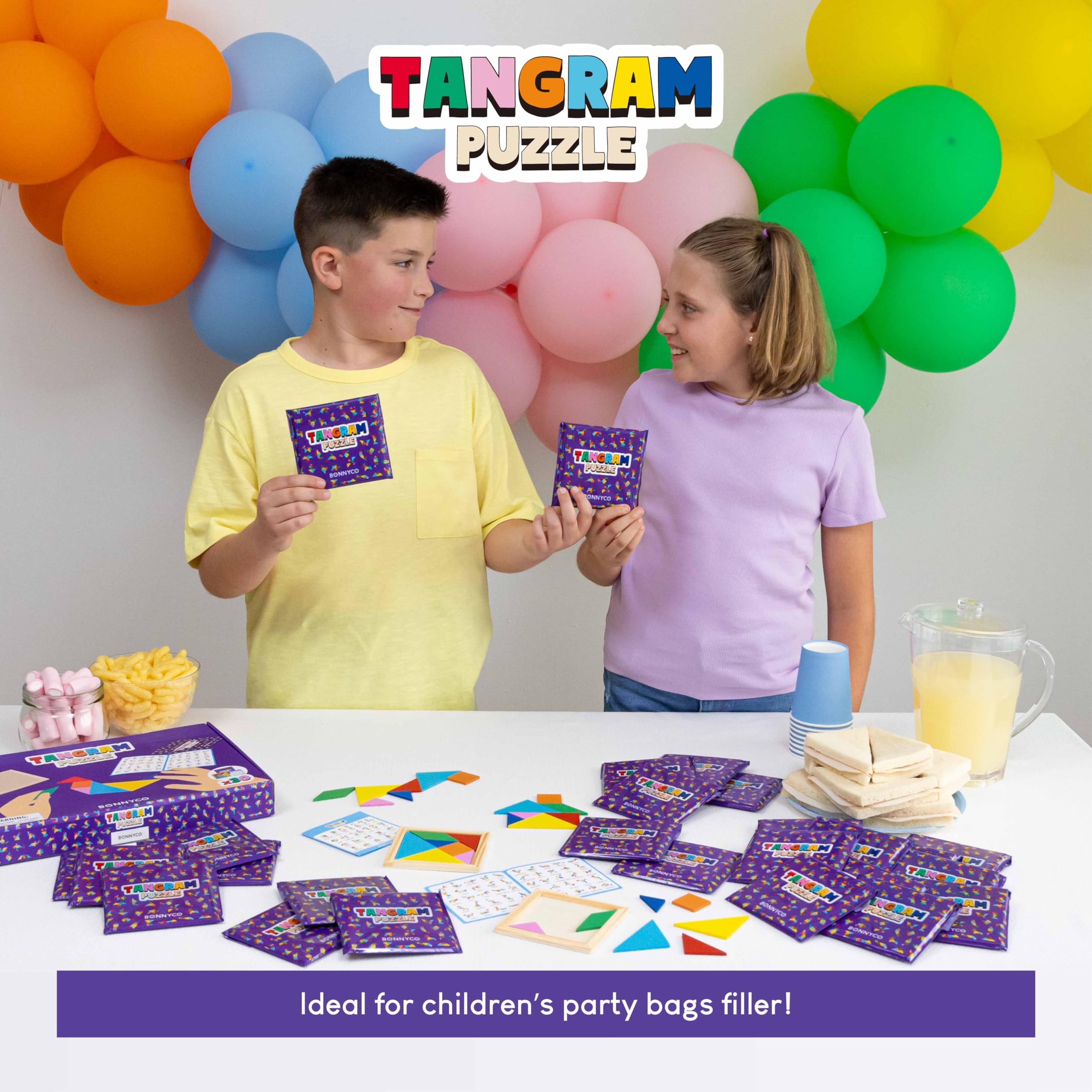 Tangram Puzzle Wooden Pack 30 Kids Party Favors - BONNYCO | Goodie Bags Stuffers for Kids 3-5 4-8, Return Gifts for Birthday Party Goody Bag Stuffers | Pinata Filler Toys Bulk Classroom Prizes Rewards