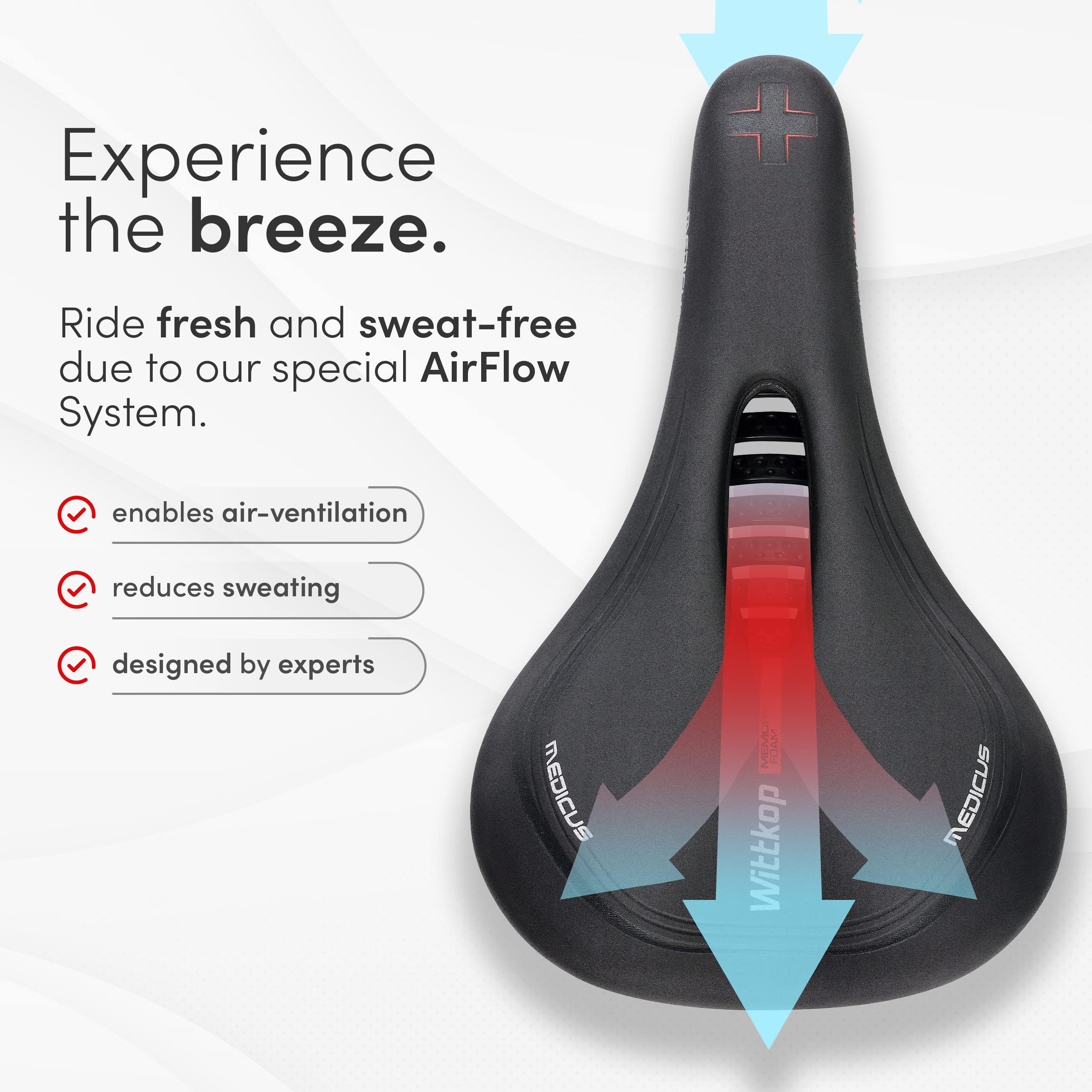Wittkop Bike Seat, Waterproof Bicycle Saddle for Comfort, Mountain & Road Biking, Wide Bike Seats for Men & Women, BMX, MTB, Bike Seat Comfort, Waterproof Bike Saddle with Innovative 5-Zone-Concept
