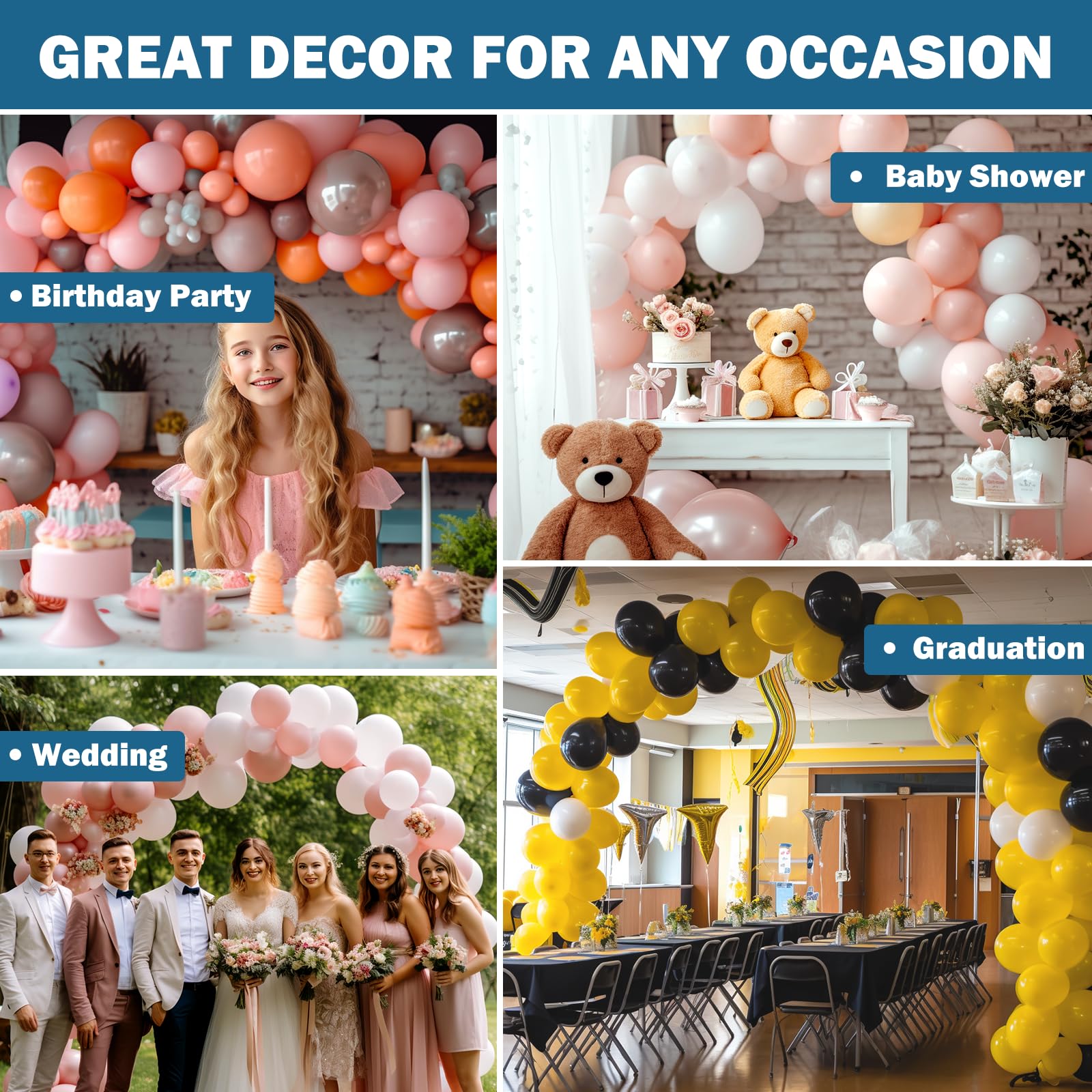 KICNIC Balloon Arch Strip Kit for Garland, 32.8 Feet Balloon Tape Strips and 200 Glue Point Dot Stickers for Party Wedding Birthday Baby Shower Graduation Decorations