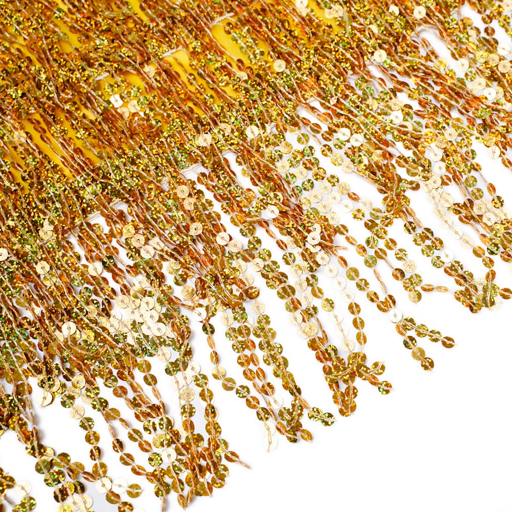 Women's Sequin Tassel Skirts Sparkly Rave Fringe Hip Scarf for Festival Costume(Gold)