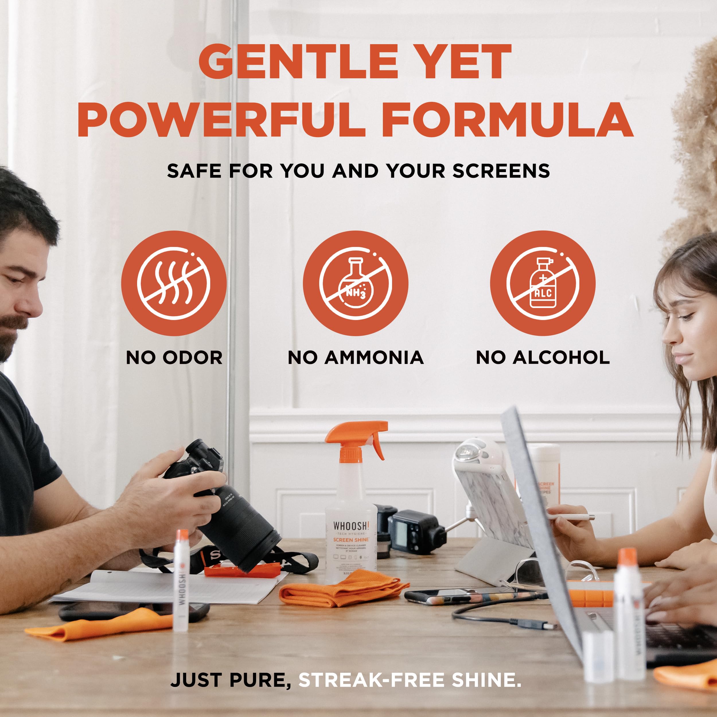 WHOOSH! Screen Shine Pro 16.9 fl oz Refillable TV Screen Cleaner with Microfiber Cloth - Streak-Free Cleaner for Flat Screen, OLED TV, LCD, Smart TV, and Monitors - Non-Toxic and Odorless Formula
