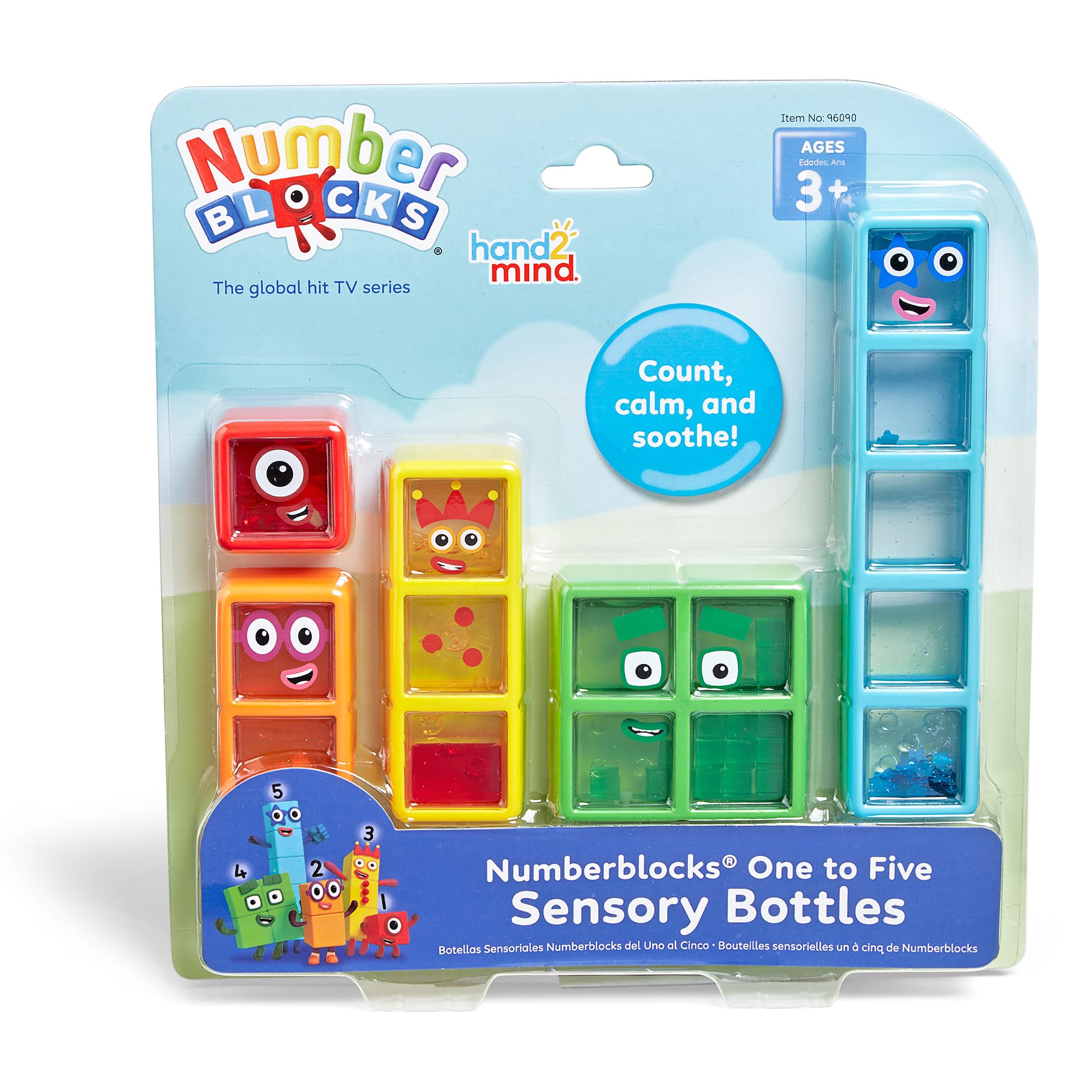 زجاجات حسية من hand2mind Numberblocks من واحد إلى خمسة، أرقام للأطفال الصغار، ألعاب العد، ألعاب حسية مهدئة، مستلزمات ركن الهدوء، التعلم الاجتماعي العاطفي، هدايا عيد ميلاد للأطفال