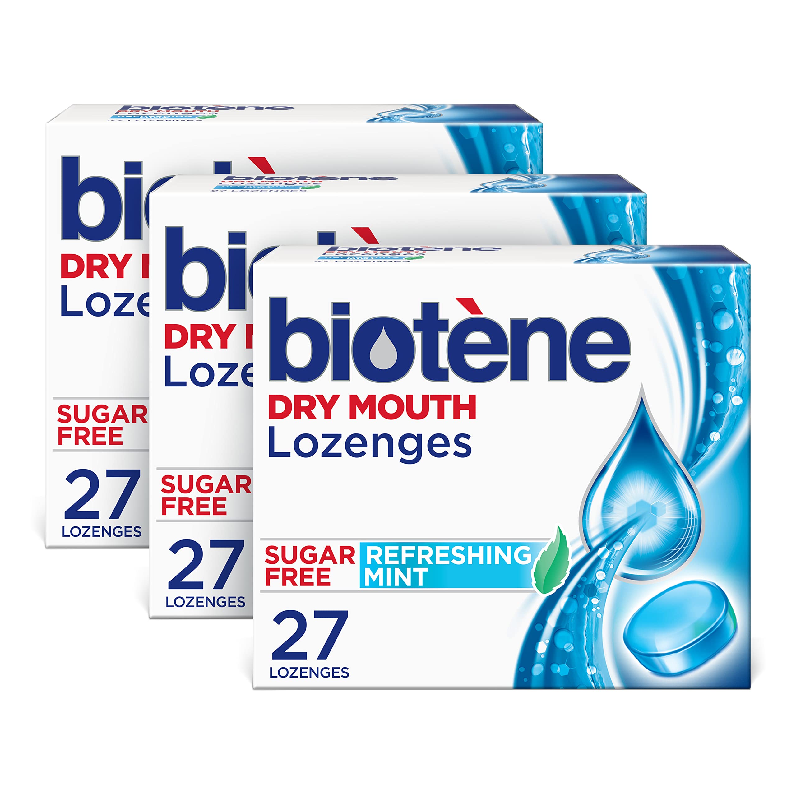 biotene Dry Mouth Lozenges for Dry Mouth and Fresh Breath, Dry Mouth Relief and Breath Freshener, Refreshing Mint - 27 Count (Pack of 3)