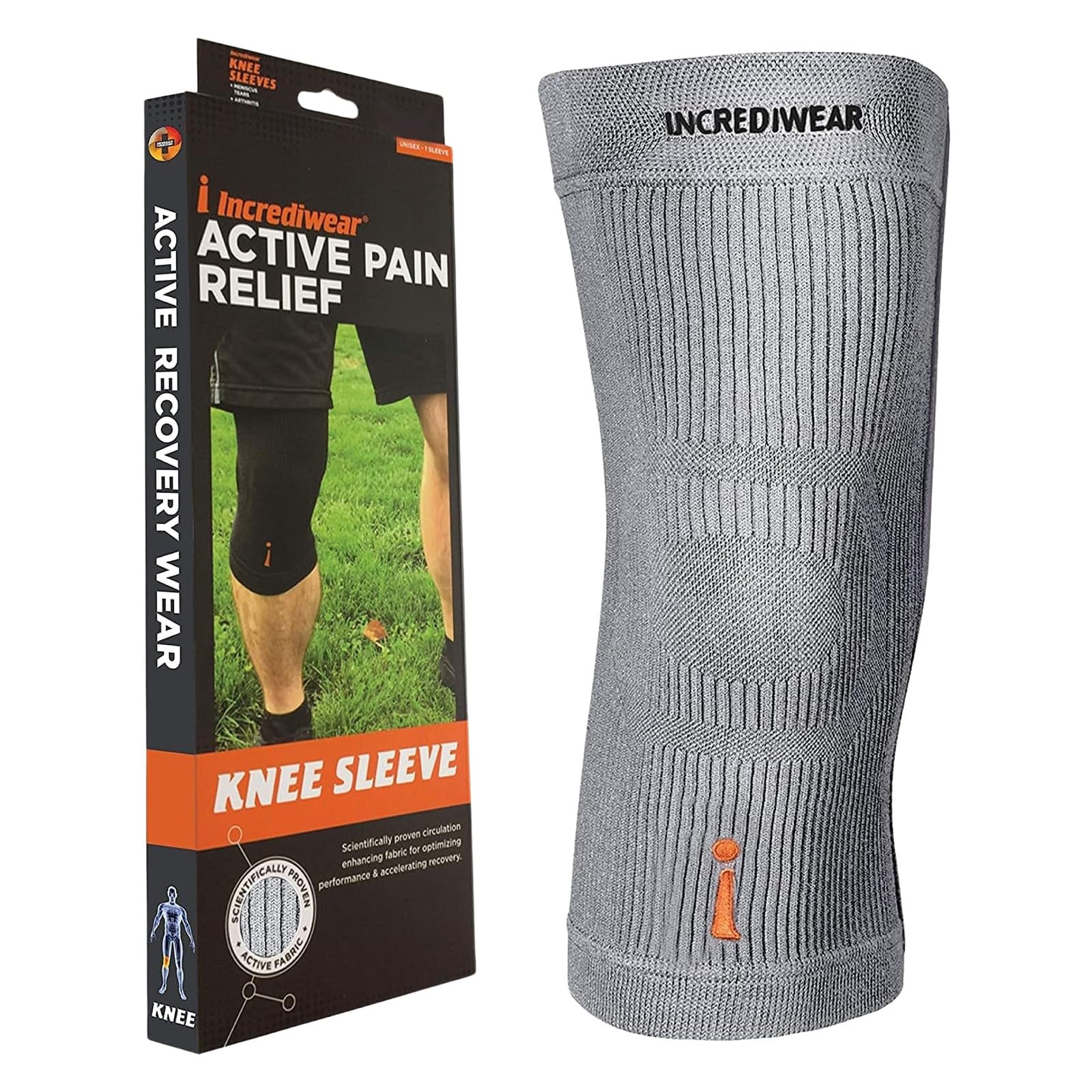 Incrediwear Knee Sleeve - Knee Braces for Knee Pain, Joint Pain Relief, Swelling, Inflammation Relief, and Circulation, Knee Support for Women and Men, Fits 18"-22" Above Kneecap (Grey, Large)