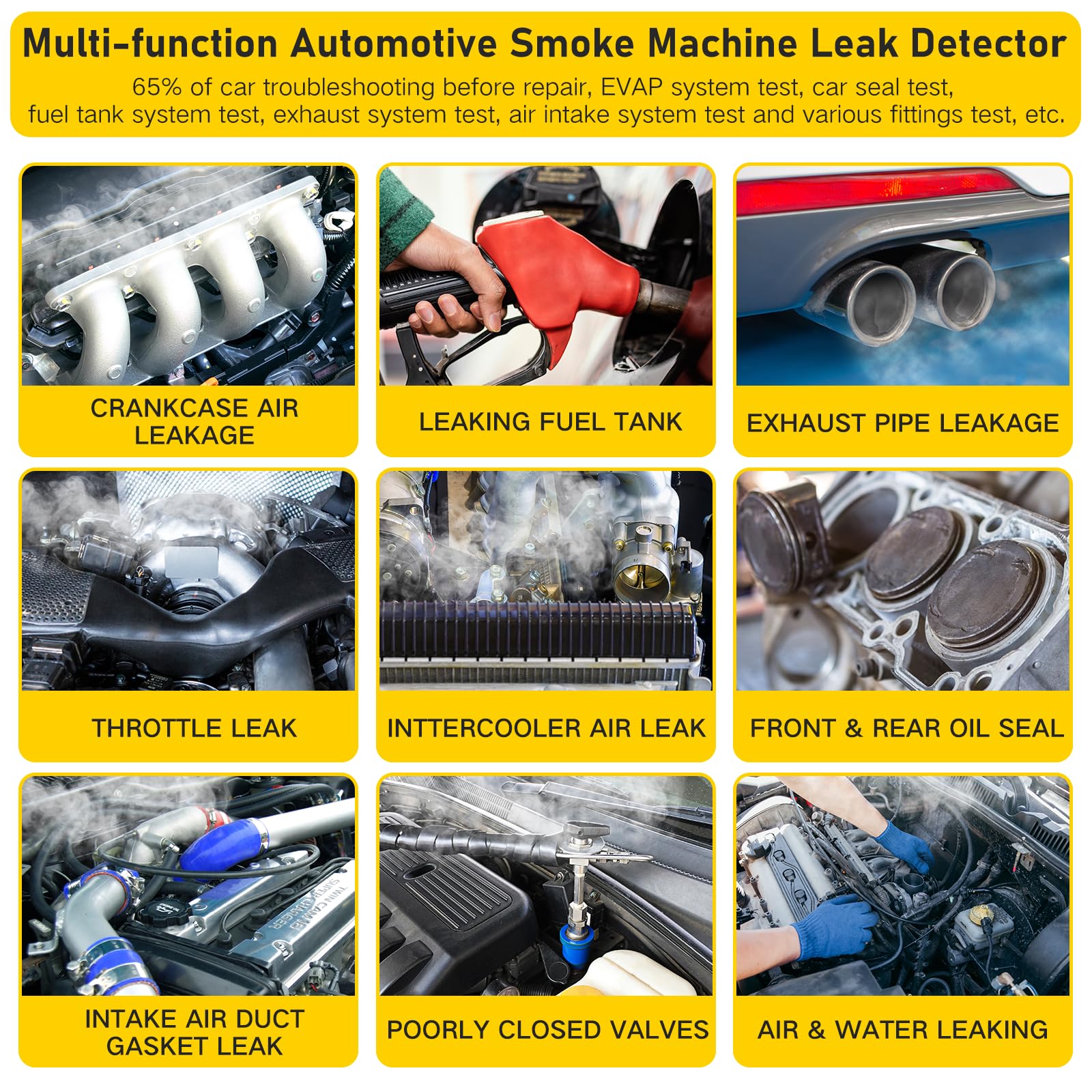 Solary Automotive Smoke Machine Leak Detector - 12V DC EVAP Vacuum Diagnostic Tester for Pipe System