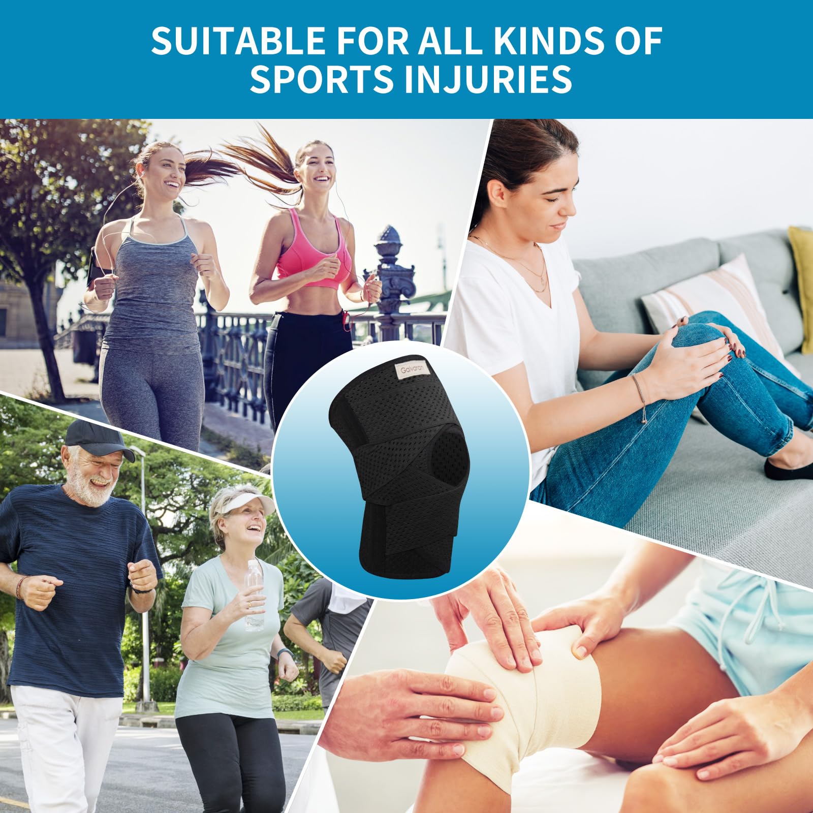 Galvaran Knee Brace with Side Stabilizers for Meniscal Tear Knee Pain ACL MCL Arthritis Injuries Recovery, Breathable Adjustable Knee Support for Men and Women