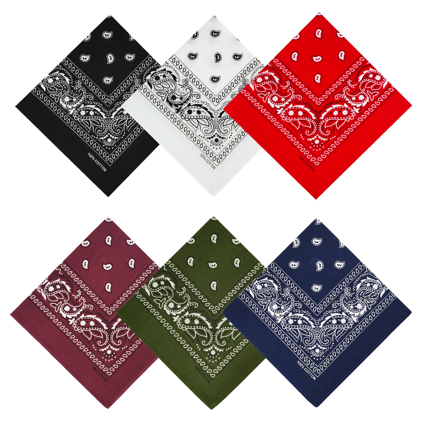 APIGANIZ 100% Cotton Bandanas, 21 x 21 inches, Set of 6 (Basic - Dark Colors)