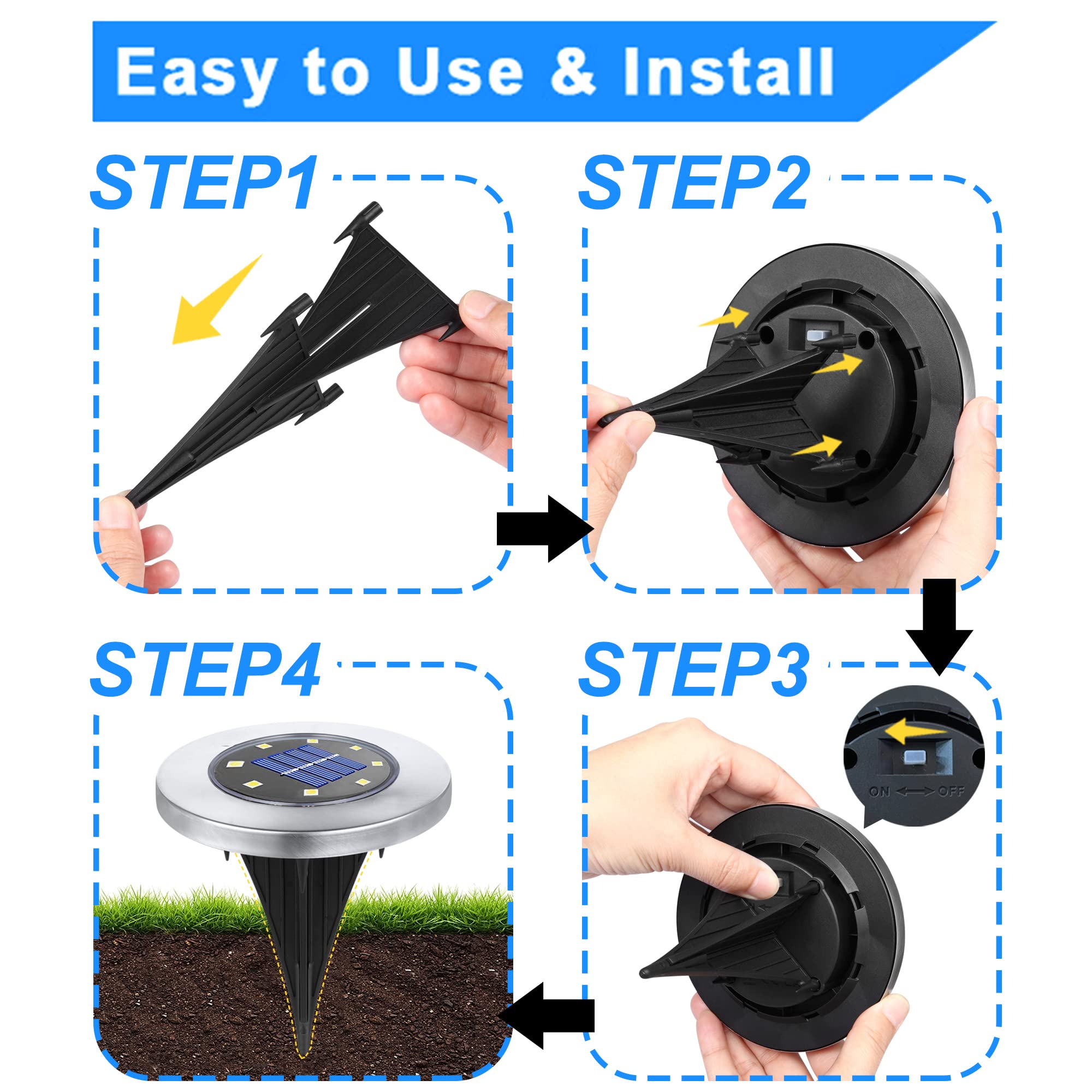 Rayolon Solar Ground Lights, Waterproof Solar Garden Lights, Upgraded Outdoor Garden Waterproof Bright in-Ground Light, Landscape Lighting for Pathway,Yard,Deck,Lawn,Patio,Walkway (12 Pack Warm Light)