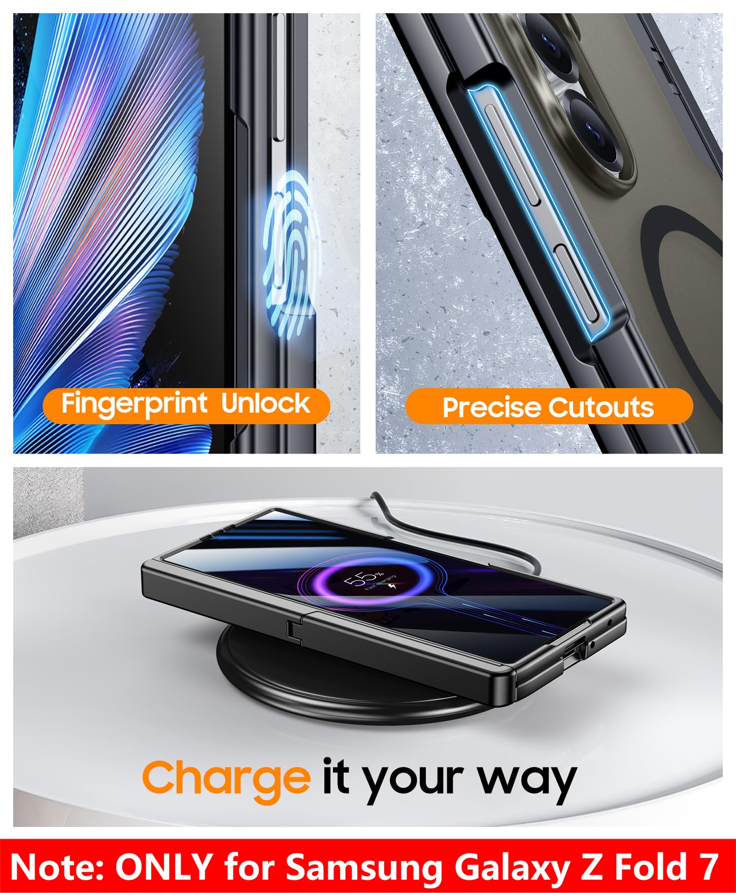 SPIDERCASE Only Designed for Samsung Galaxy Z Fold 7 Case,Built-in [Screen Protector] [Hinge Protection] [Kickstand] Full Body Protective Phone Case for Galaxy Z Fold 7 - Black