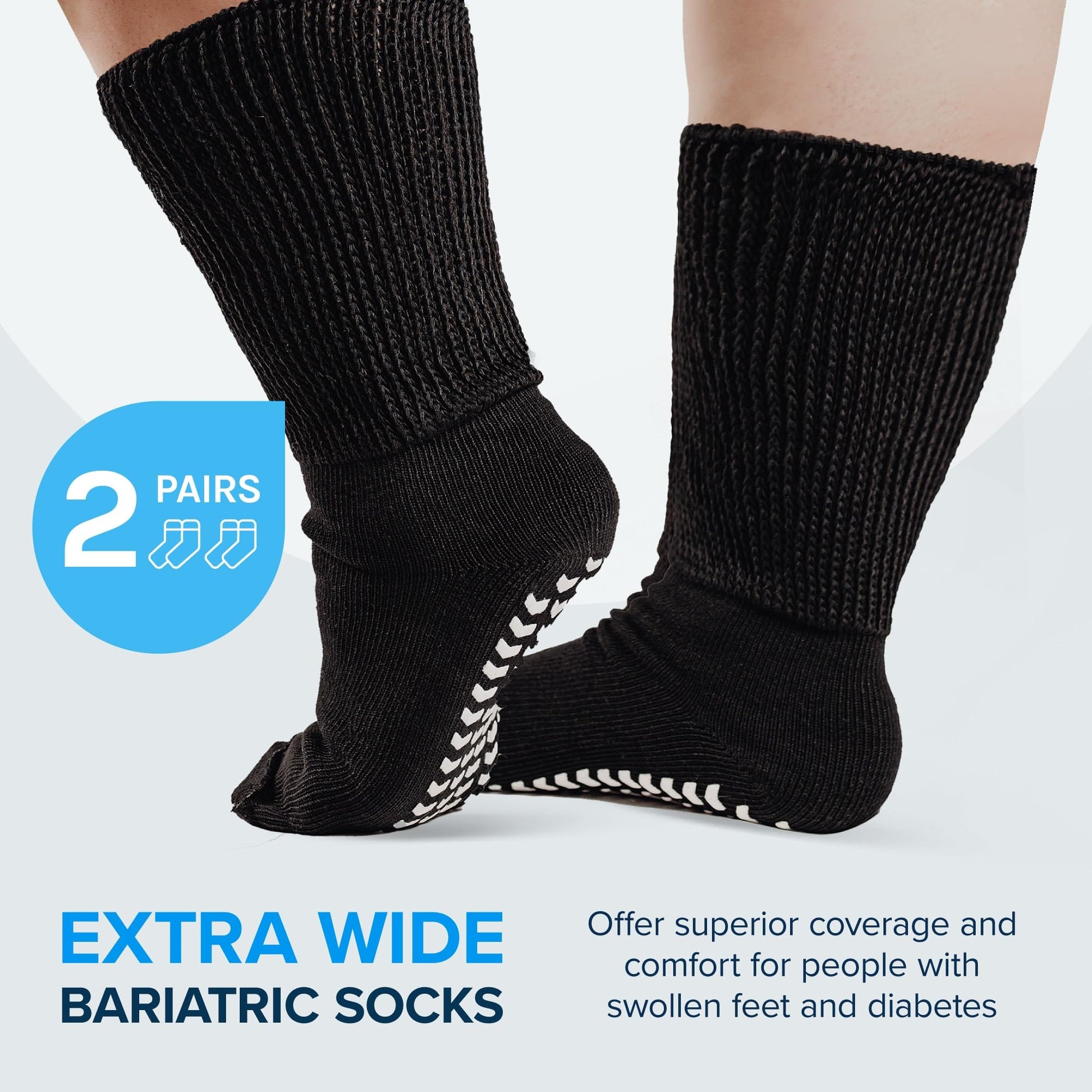 2 Pairs Extra Wide Socks For Swollen Feet, Non-Slip Hospital and Diabetic Socks for Men and Women