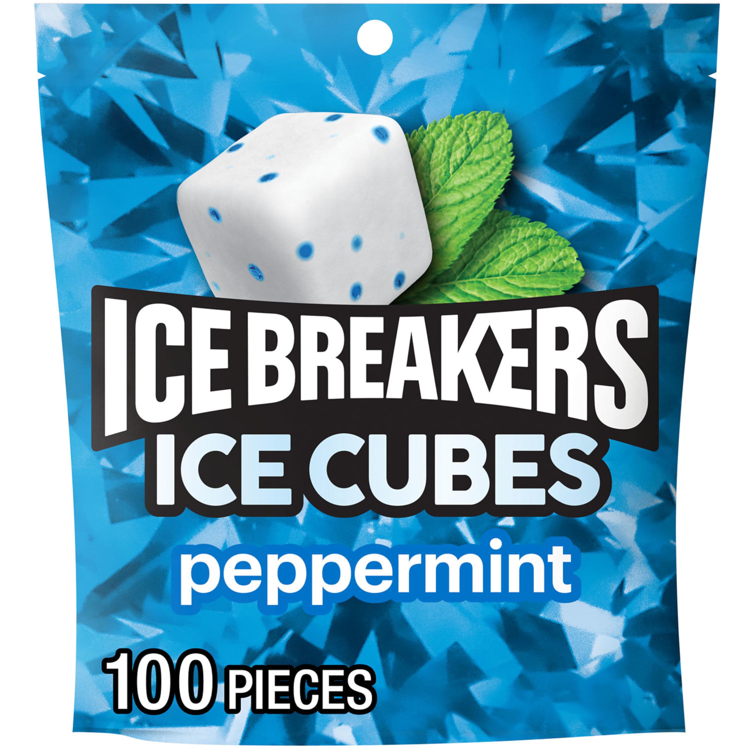 مكعبات ثلج ICE BREAKERS، علكة خالية من السكر بالنعناع، كيس 8.11 أونصة (100 قطعة)