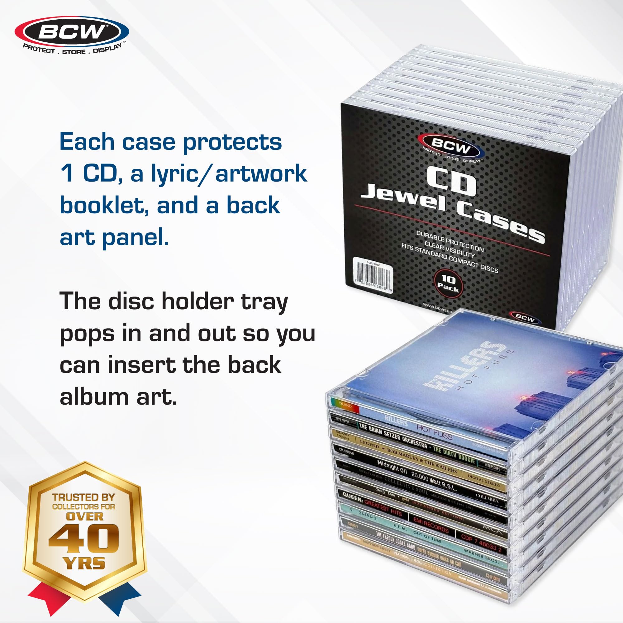 BCW CD Jewel Cases - 10 Pack | Clear CD Cases for Standard Discs | Durable Plastic Storage and Replacement Jewel Case