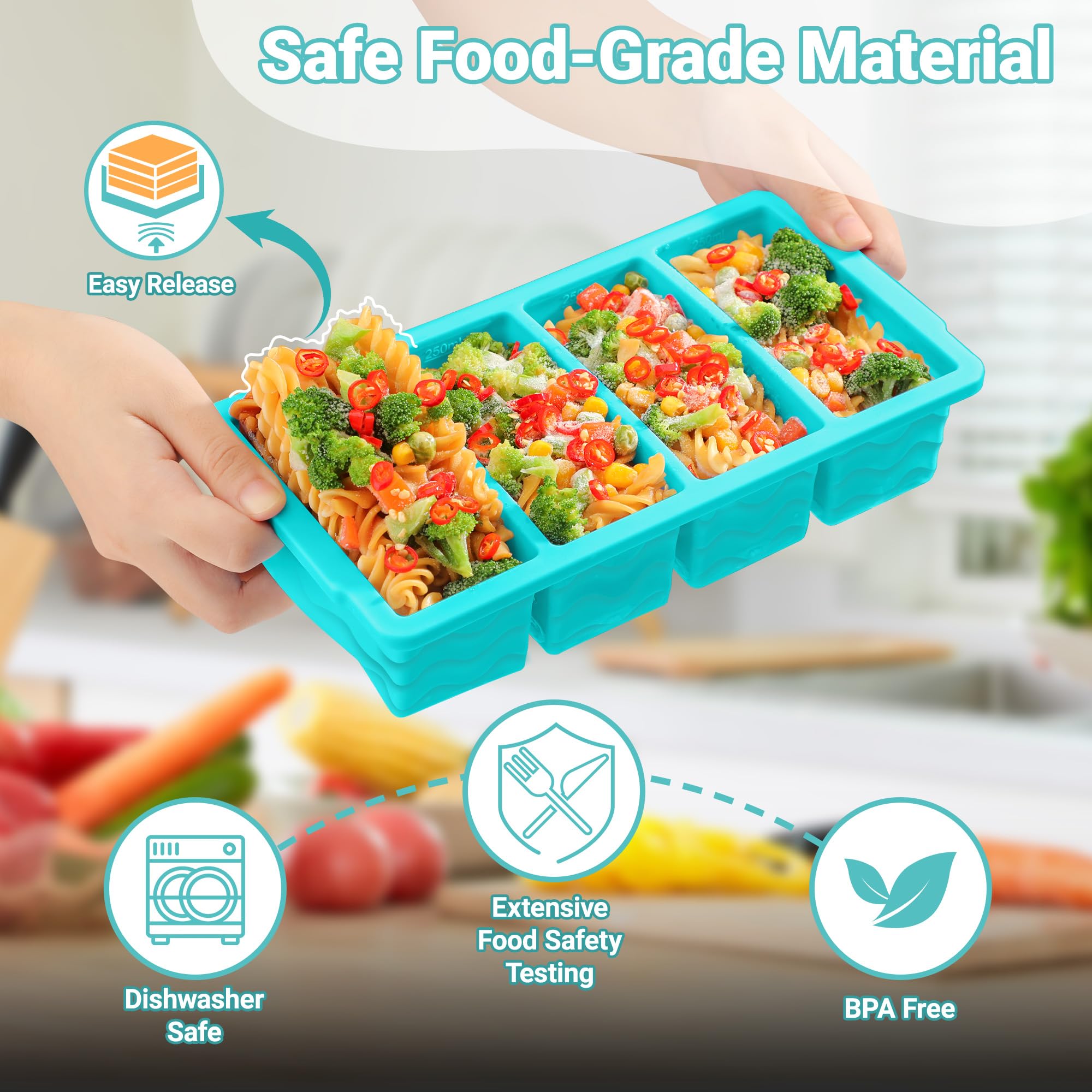 Silicone Freezer Molds for Soup with Lid – 1-Cup Soup Container Style Ice Cube Trays for Freezer, Meal Prep & Food Storage, Freeze 250mL/125mL Portions – 2 Pack