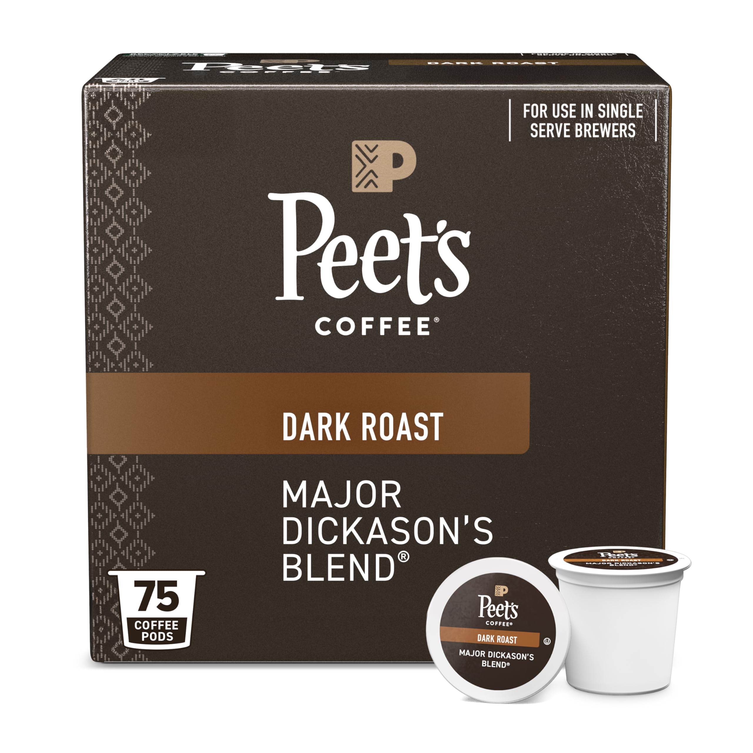 Peet's Coffee, Dark Roast Kaffeepads für Einzelportionen – Major Dickason's Blend, 75 Stück (1 Packung mit 75 Pads)