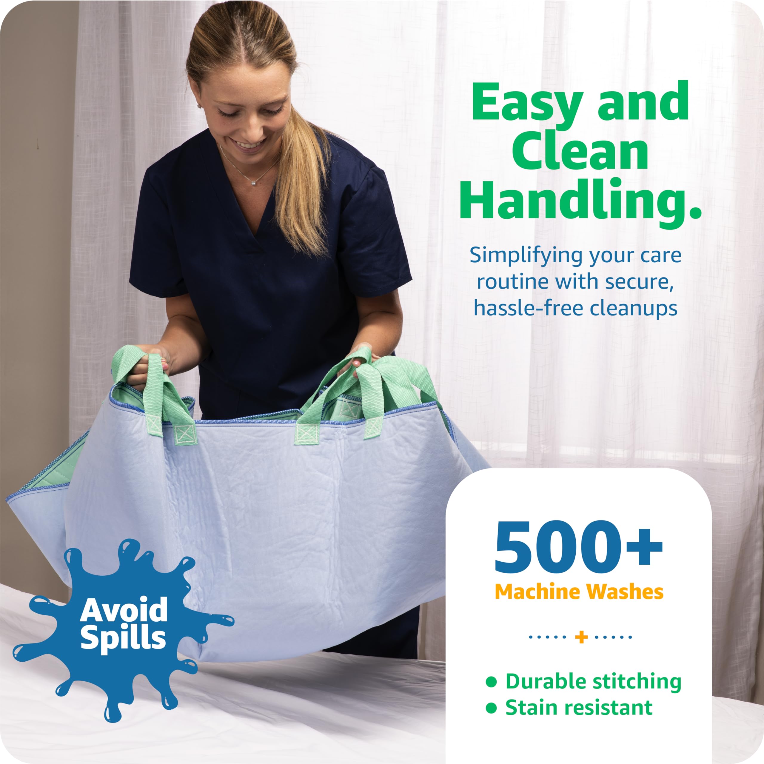 Improvia Positioning Bed Pad 34"x52" with 8 Reinforced Handles, Quick-Drying, Washable, Waterproof, Reusable, Mattress Protection, for Lifting, Turning, Transfer, Elderly and Incontinence Patients.