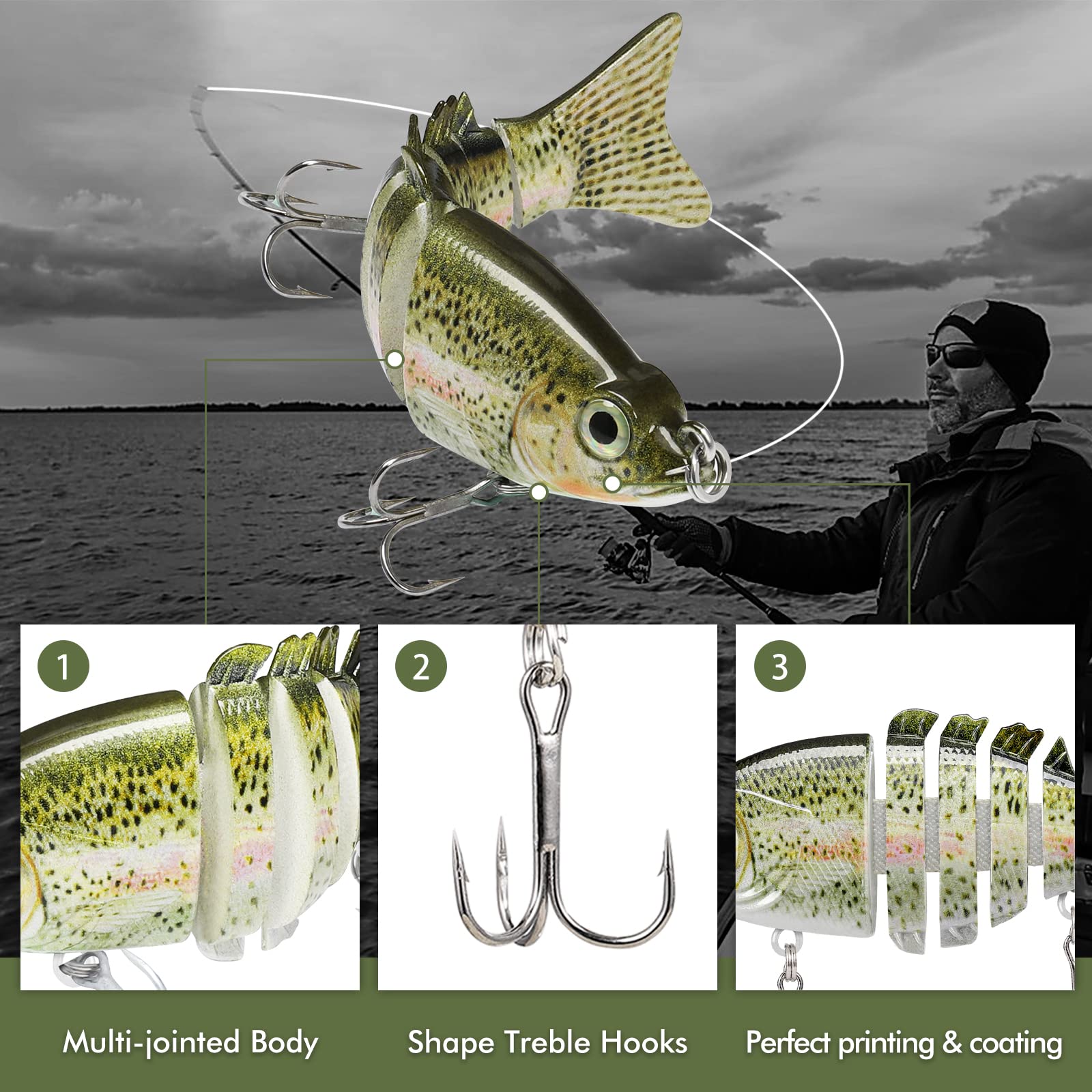 TRUSCEND Fishing Lures for Bass Trout Swimbaits for Bass Fishing Segmented Multi Jointed Swim Baits Slow Sinking Swimming Lures for Freshwater Saltwater Fishing Gear Lure Kit Gifts Plugs