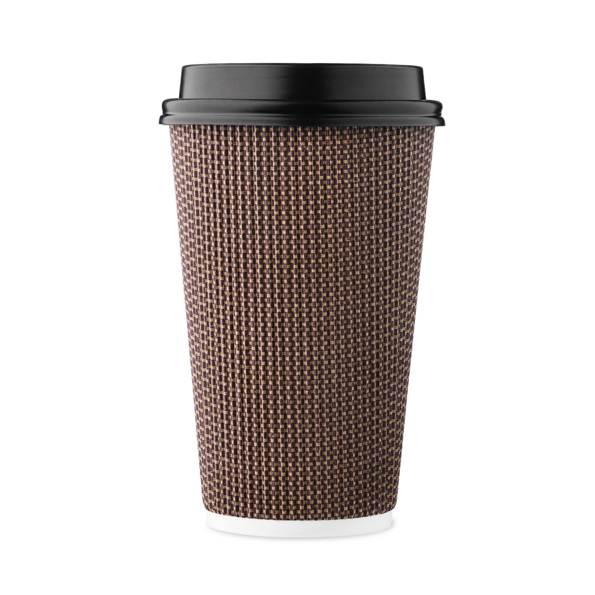 [85 SET]Harvest Pack 16 oz Coffee Cups, Disposable Insulated Ripple Coffee Cups, Double-Walled To go Cups with Lids, Brown Geometric, Drinking Paper Cups for Tea Hot Chocolate Drinks