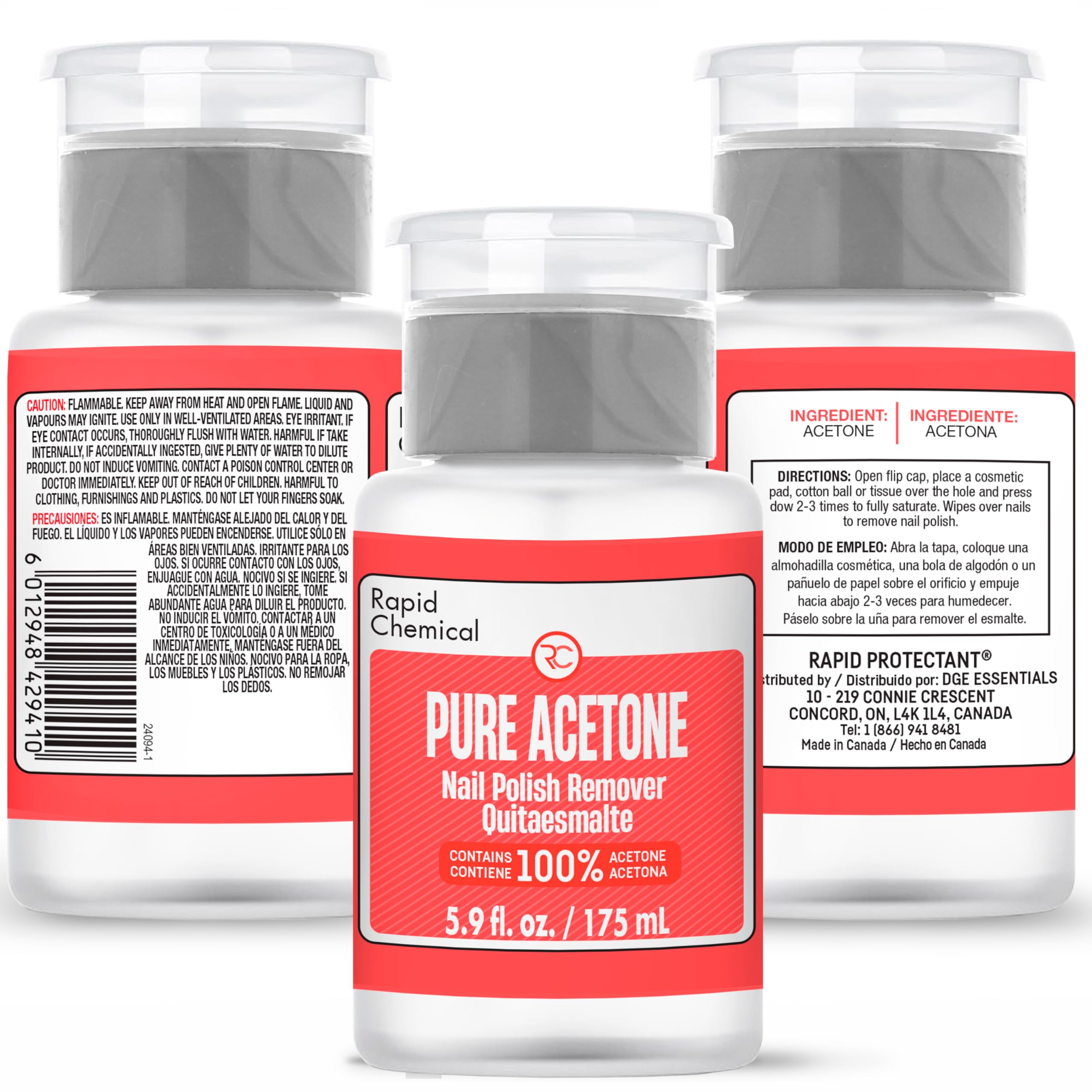 Pure Acetone 100 Percent Nail Polish Remover and Gel Nail Polish Remover With built-in Pump (175ml / 6 fl. oz) 100% Acetone