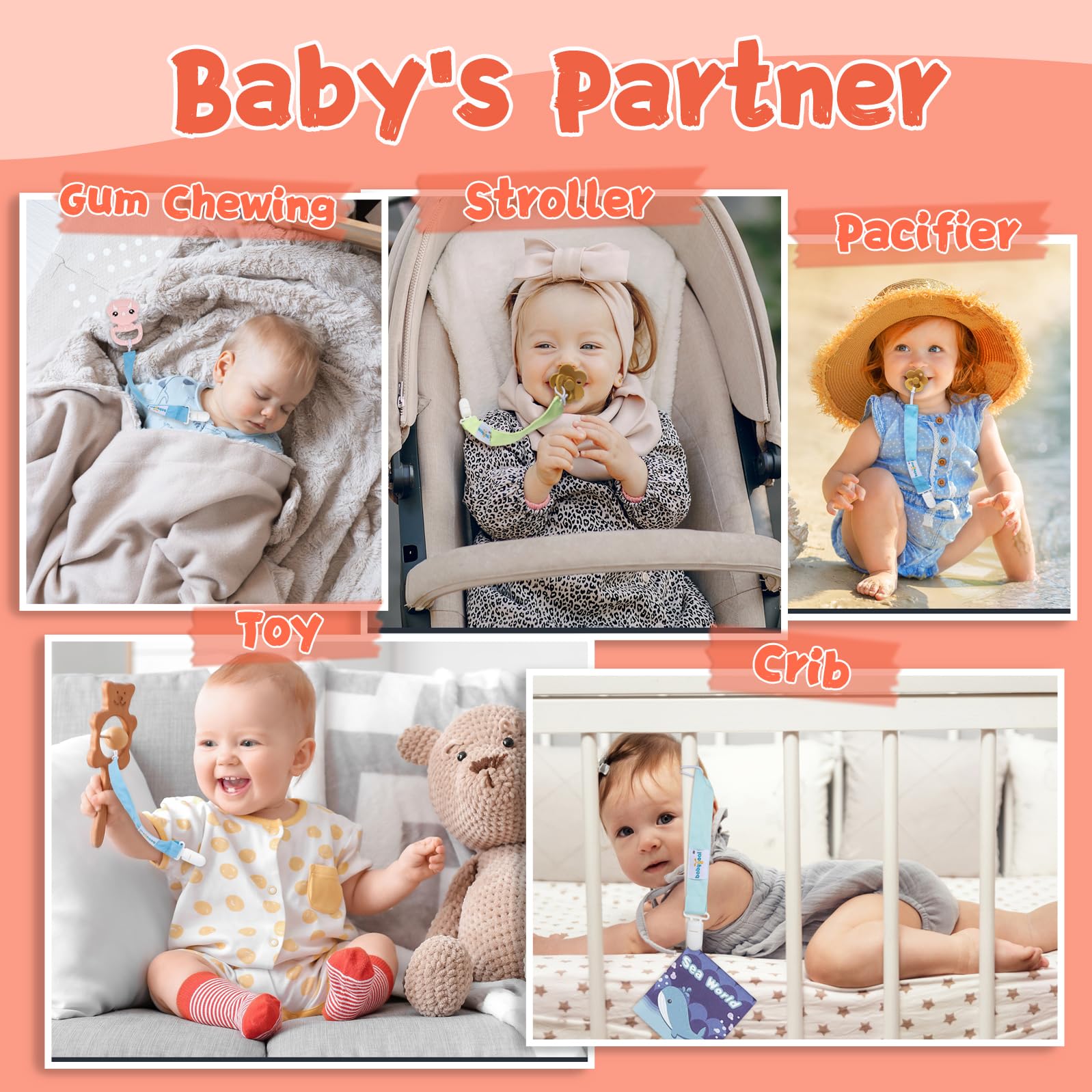 Babygoal Floral Pacifier Clips, 6 Pack Binky Paci Holder Clips and Leash for Boys and Girls Fits for Most Pacifier, Binkie Styles & Baby Teethers & Toys and Gift 6PS21