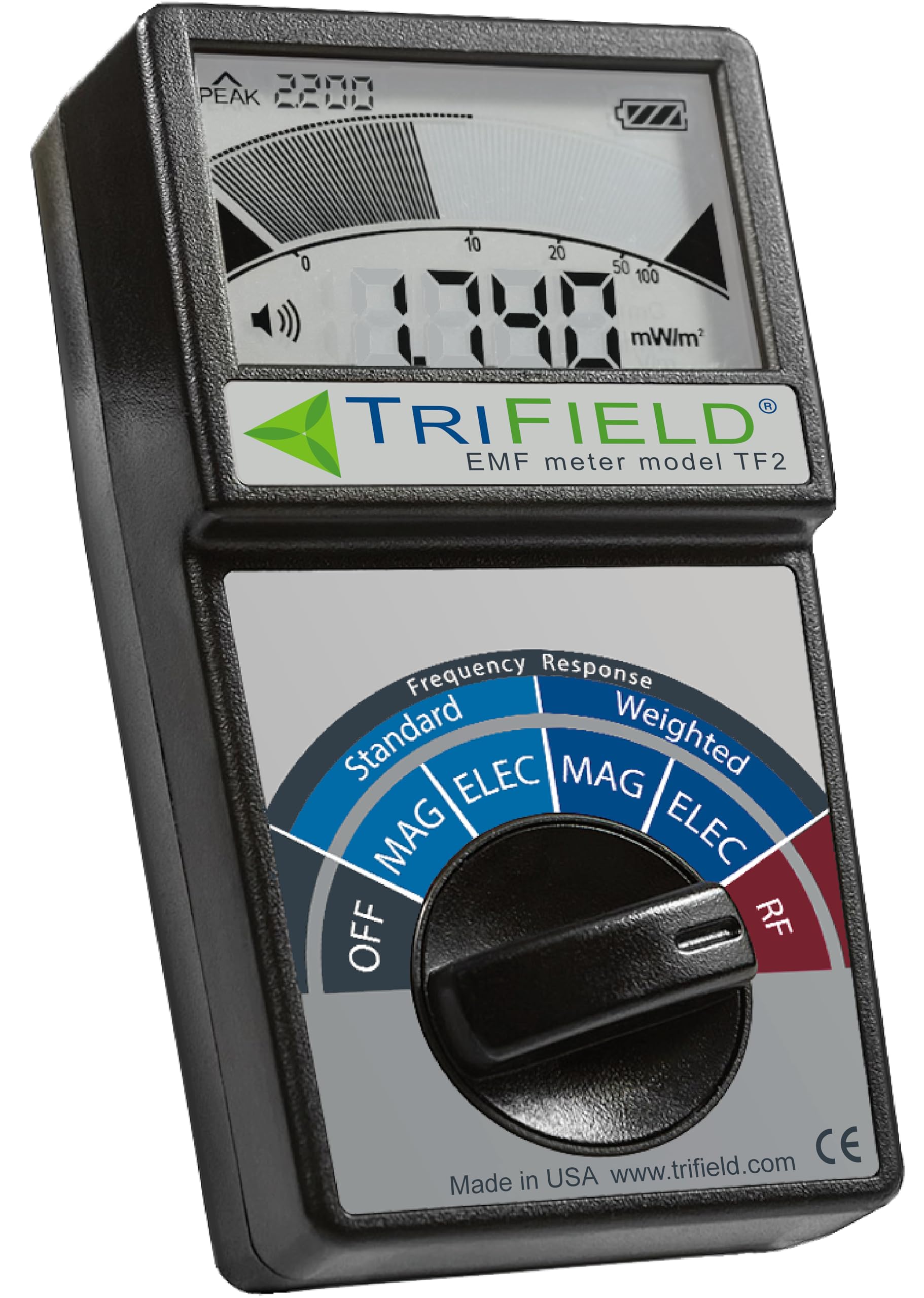 TriField EMF Meter Model TF2 - Made in USA - #1 Handheld EMF Detector for 3 Types of Electromagnetic Fields: Radio/Magnetic/Electric - Measure 5G, Cell Towers, WiFi, Bluetooth, & Smart Meters