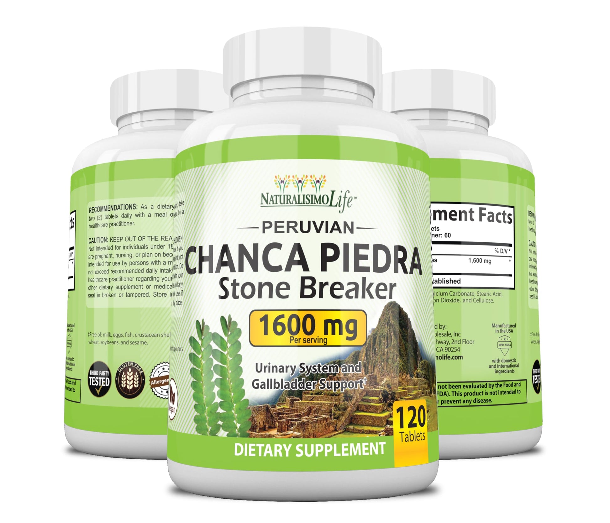 Chanca Piedra 1600 mg - 120 Tablets Kidney Stone Crusher Gallbladder Support Peruvian Chanca Piedra