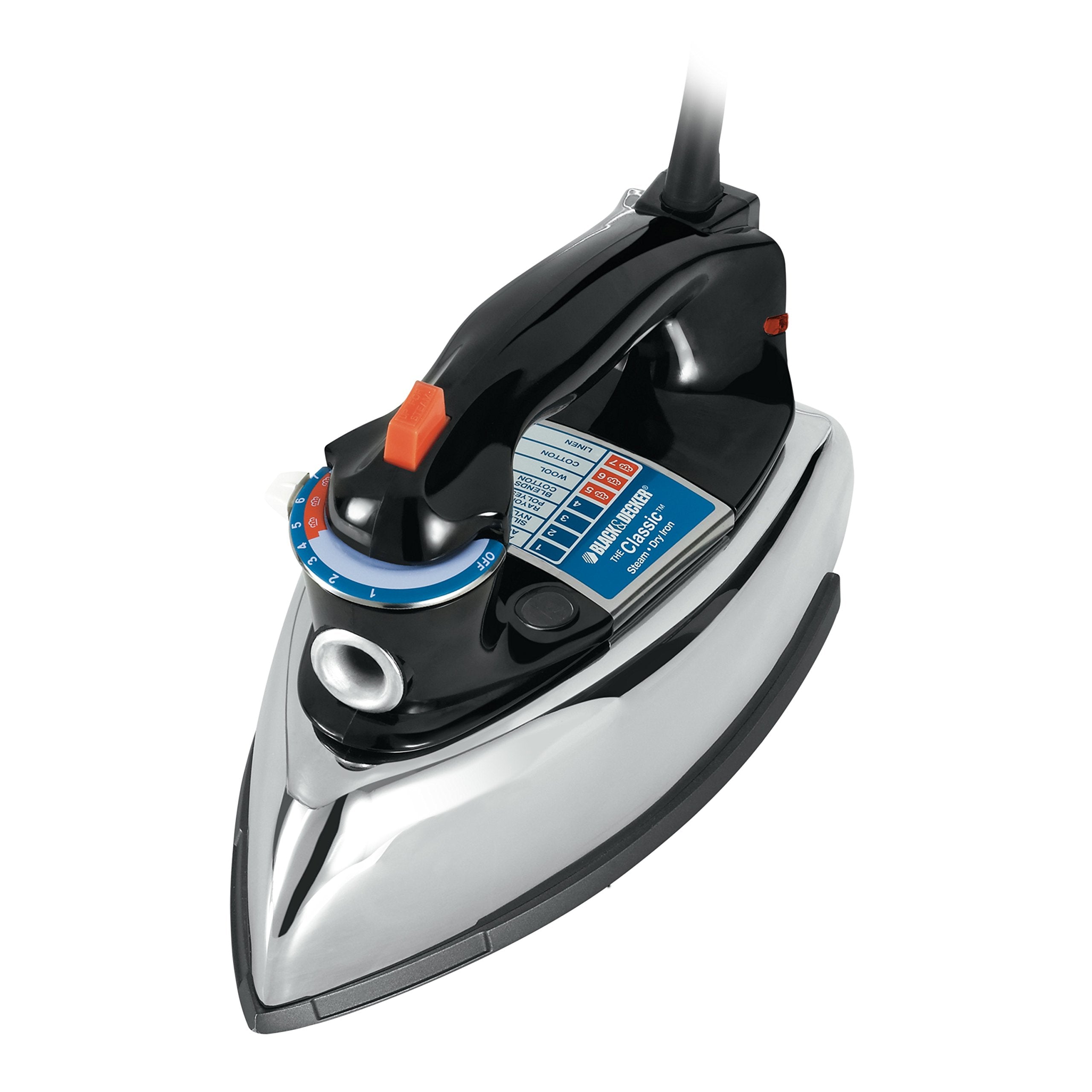 BLACK+DECKER The Classic Iron, F67E-T, Aluminum Soleplate, Steam or Dry Ironing, 7 Temperature Settings, Anti-Drip