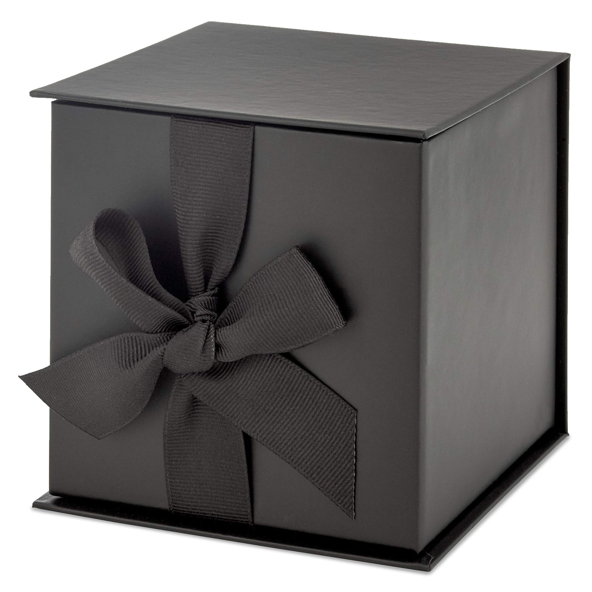 Hallmark Small Gift Box with Bow and Shredded Paper Fill (Black 4 inch Gift Box) for Weddings, Graduations, Birthdays, Father's Day, Groomsmen Gifts, All Occasion