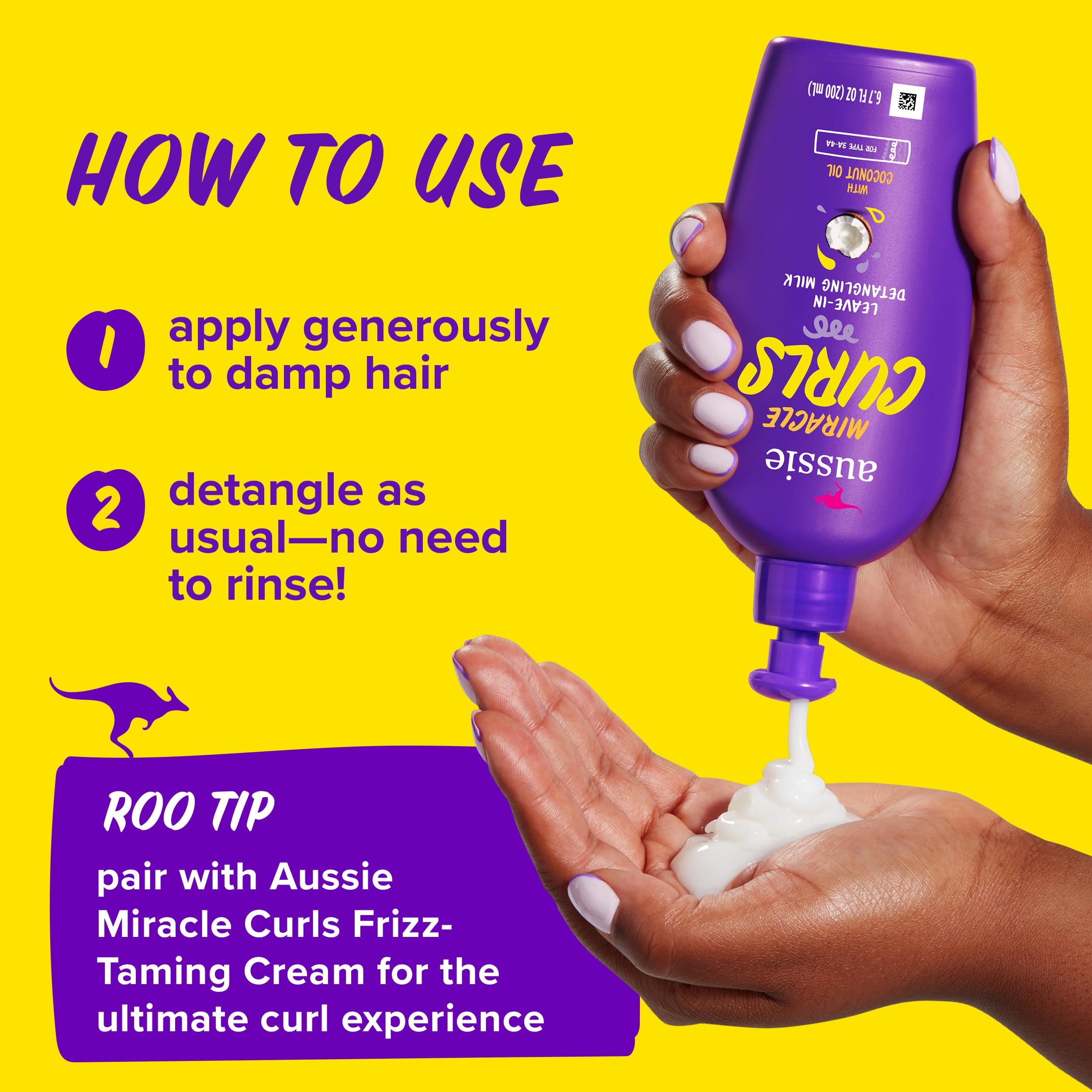 Aussie Miracle Curls with Coconut Oil, Paraben Free Detangling Milk Treatment, 6.7 fl oz