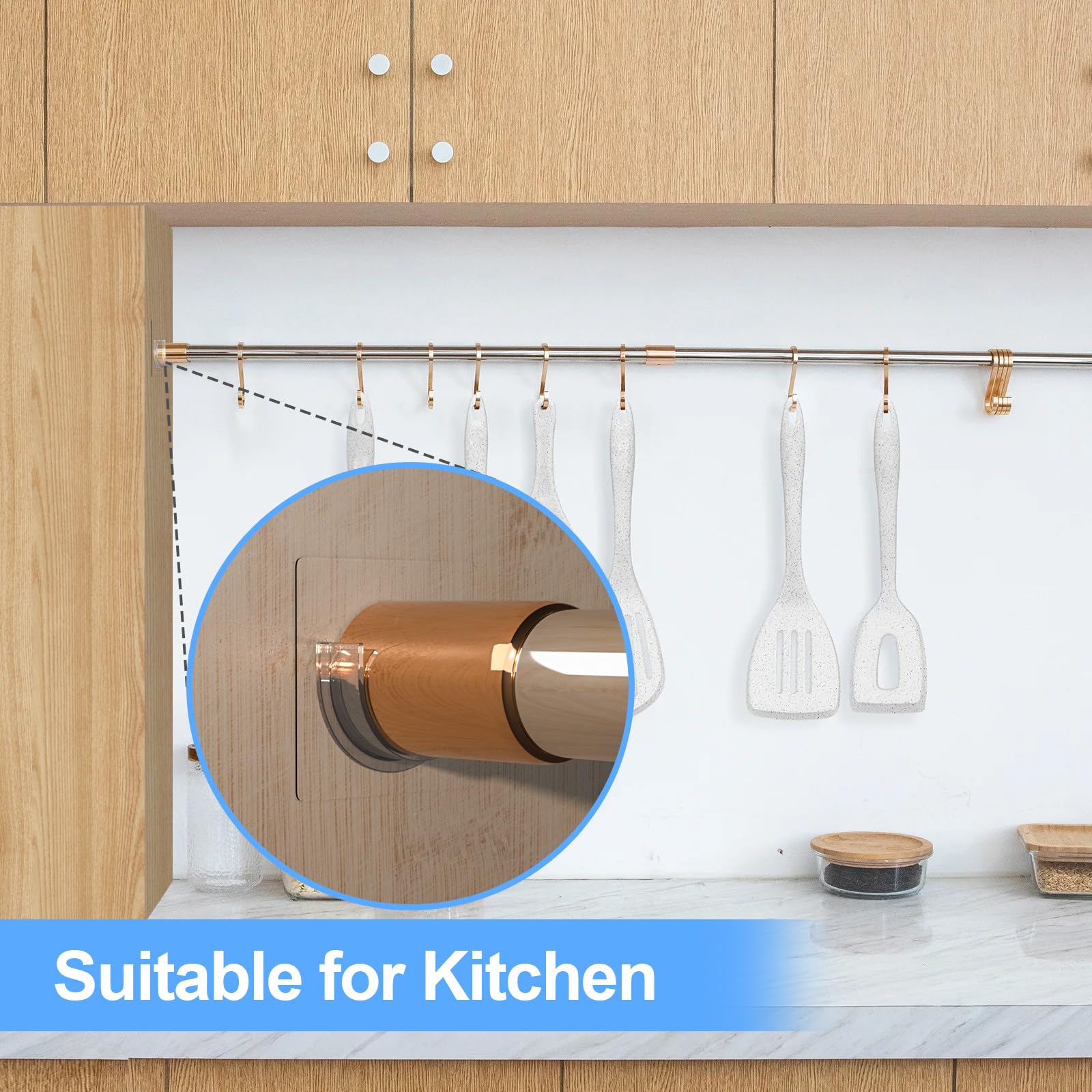 YEHOSHUN Shower Rod Holder with Strong Adhesive, 4 Pack Shower Curtain Rod Holder for Wall, Tension Curtain Rod Bracket No Drilling (Rod not Included)