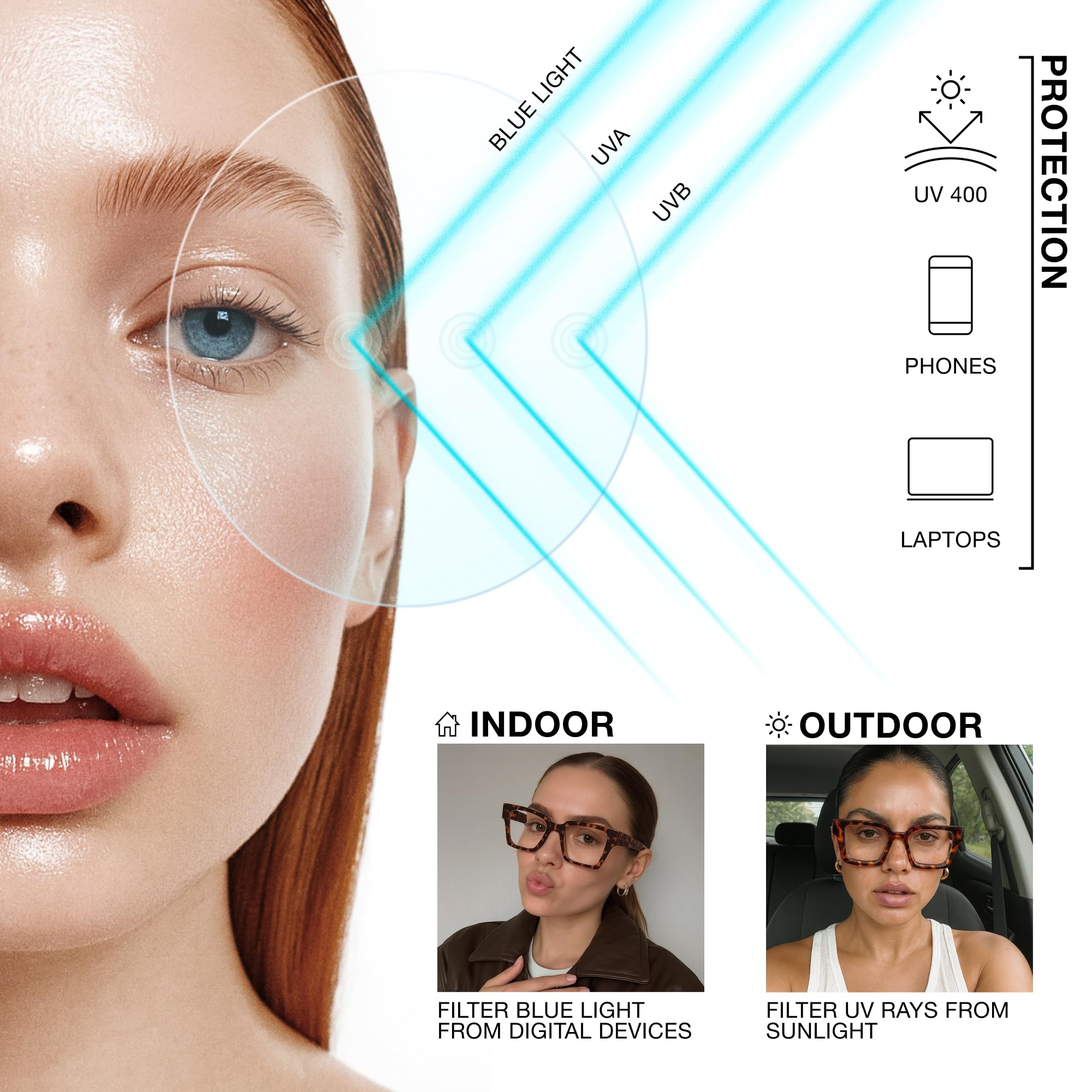 livho Oversized up to 99% Blue Light Blocking Glasses for Woman - Rectangle Fashion Glasses for Computer, Chic Preppy Frame - Anti Eyestrain