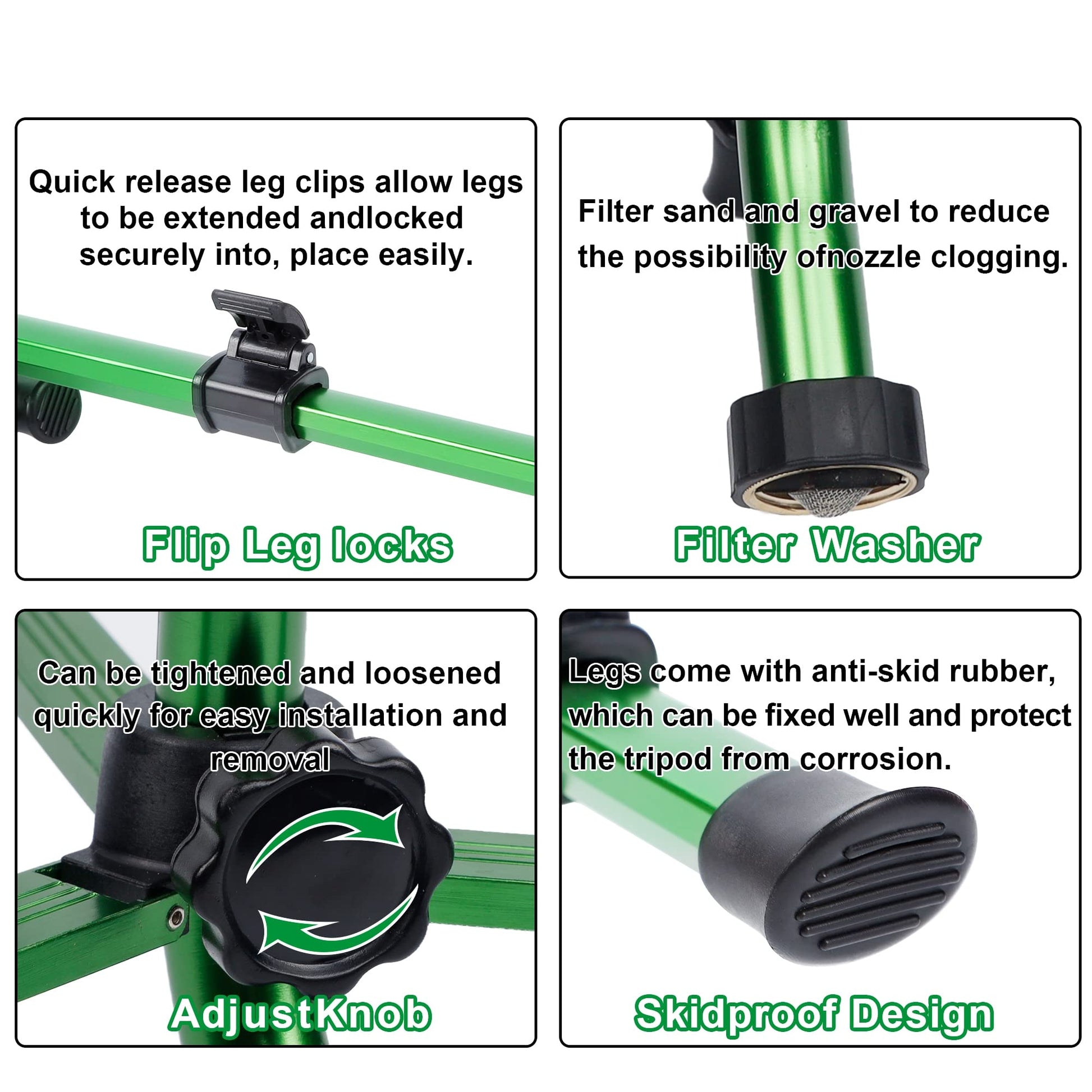 Biswing Impact Sprinkler Head on Tripod Base, Heavy Duty Lawn Sprinklers, 360 Degree Large Area Irrigation, Brass Sprinkler Nozzle & Solid Alloy Metal Extension Legs Flip Locks, 1 Pack