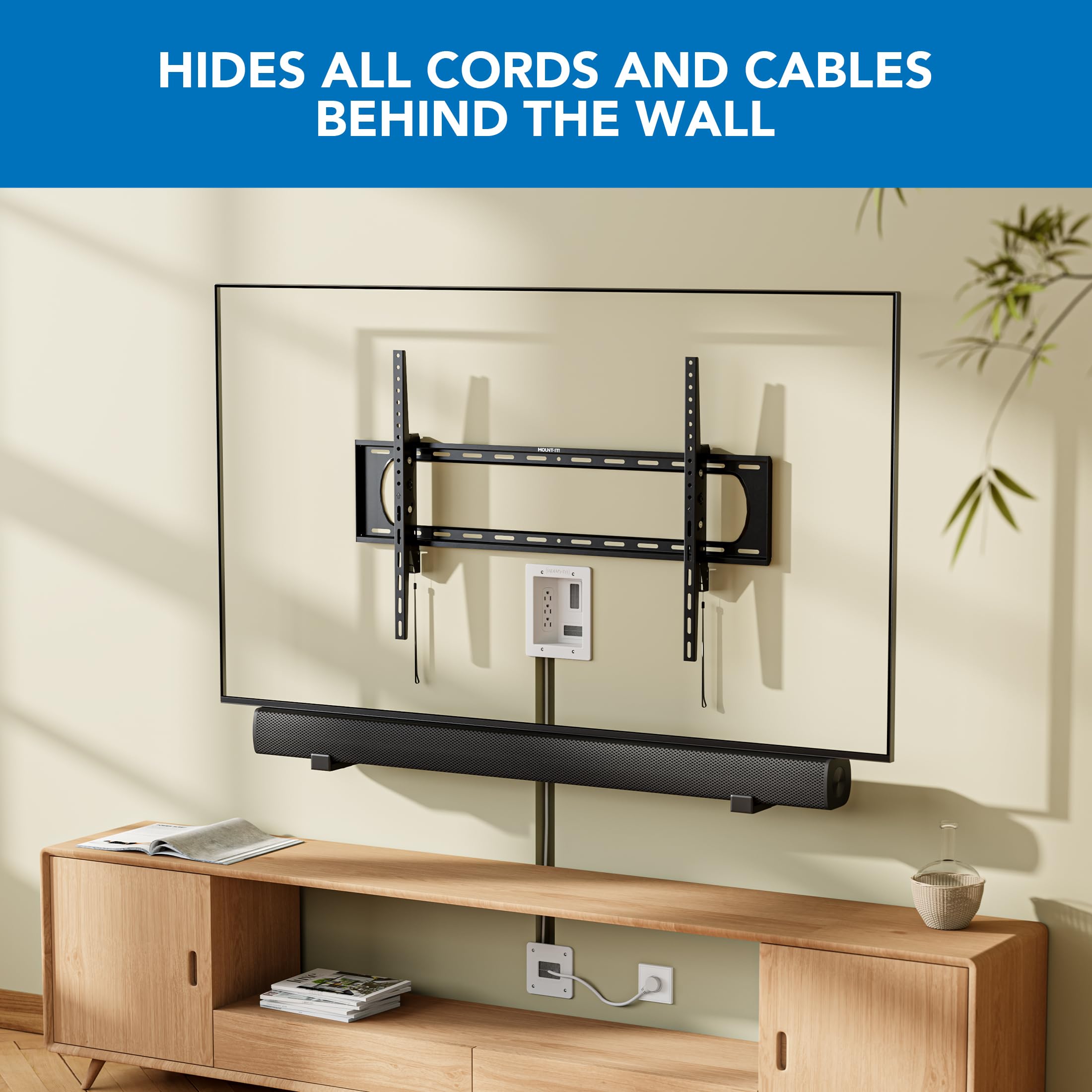 Mount-It! in-Wall TV Cable Concealer Kit with Recessed Power – Triple Outlet, 9ft Cord, and Hand Saw – Easy, Safe Cable Management for Organized TV and Home Theater Setups