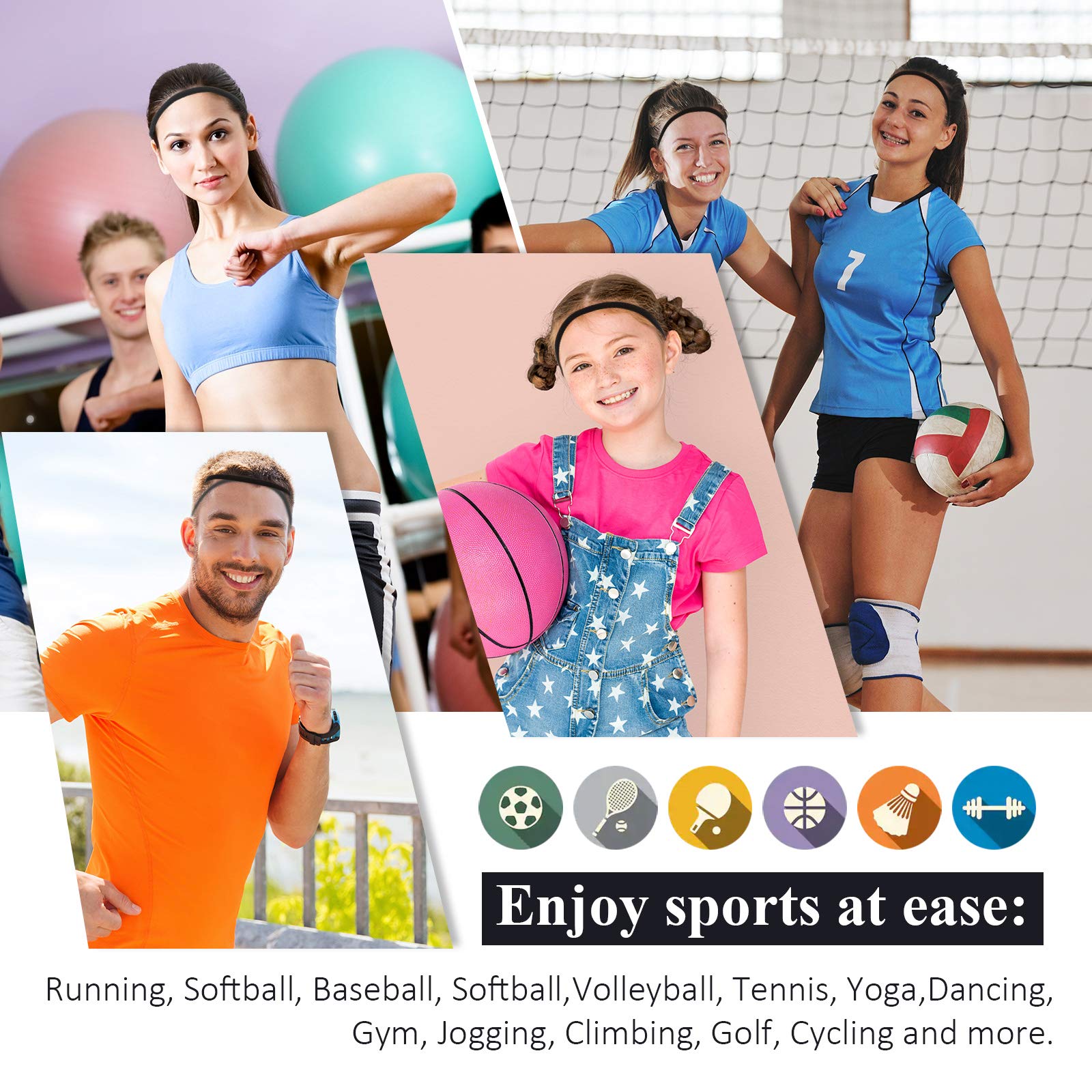 4 Pieces Thick Non-Slip Elastic Sport Headbands Hair Headbands for Women and Men (Black)