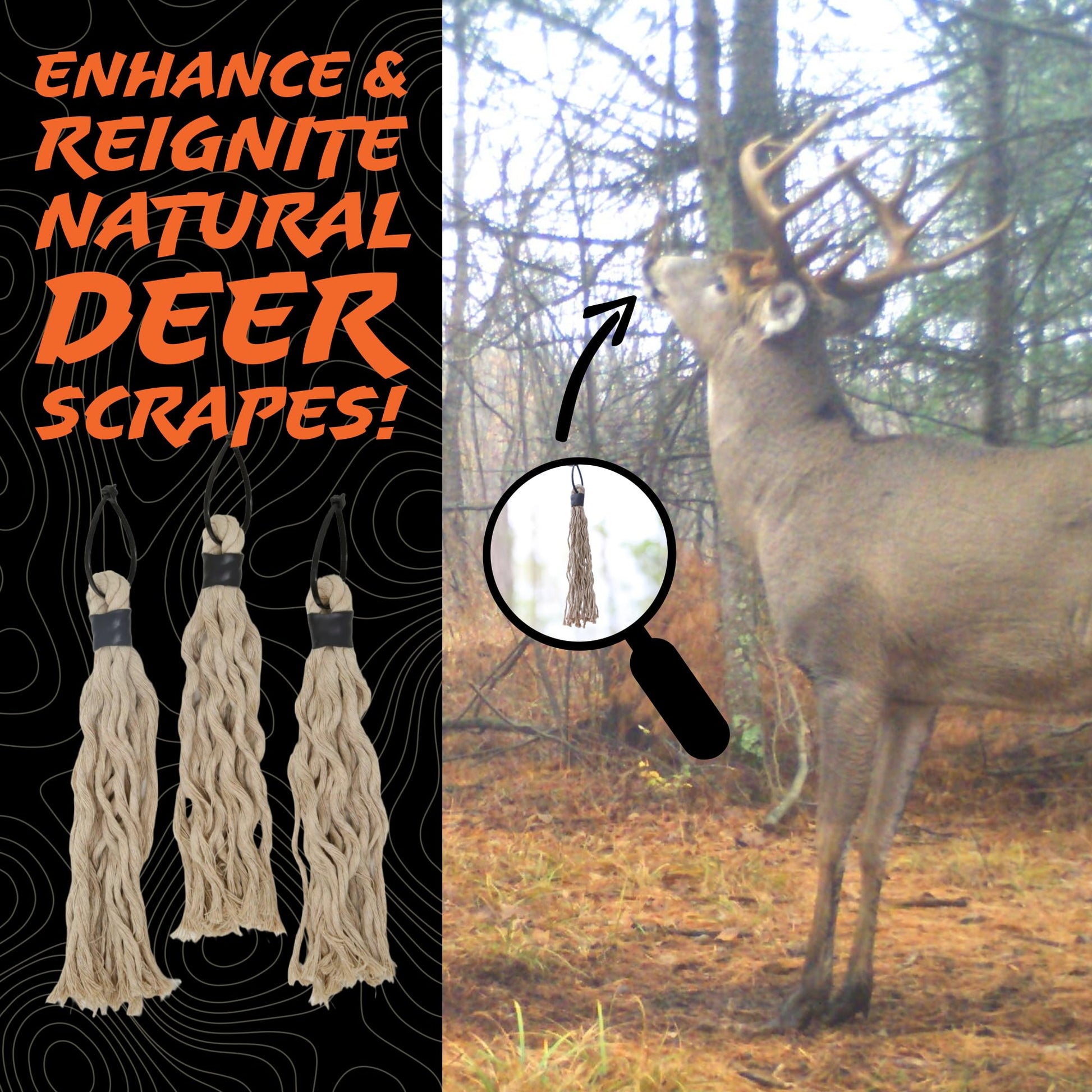 HODAG HempScent Scrape Tassels Scent Wicks for Deer Hunting – Effective Whitetail Attractant & Lure – Apply Buck or Doe Urine, Estrus for Mock Scrapes - Super Absorbent Rope Blend for Hunters (3-Pack)