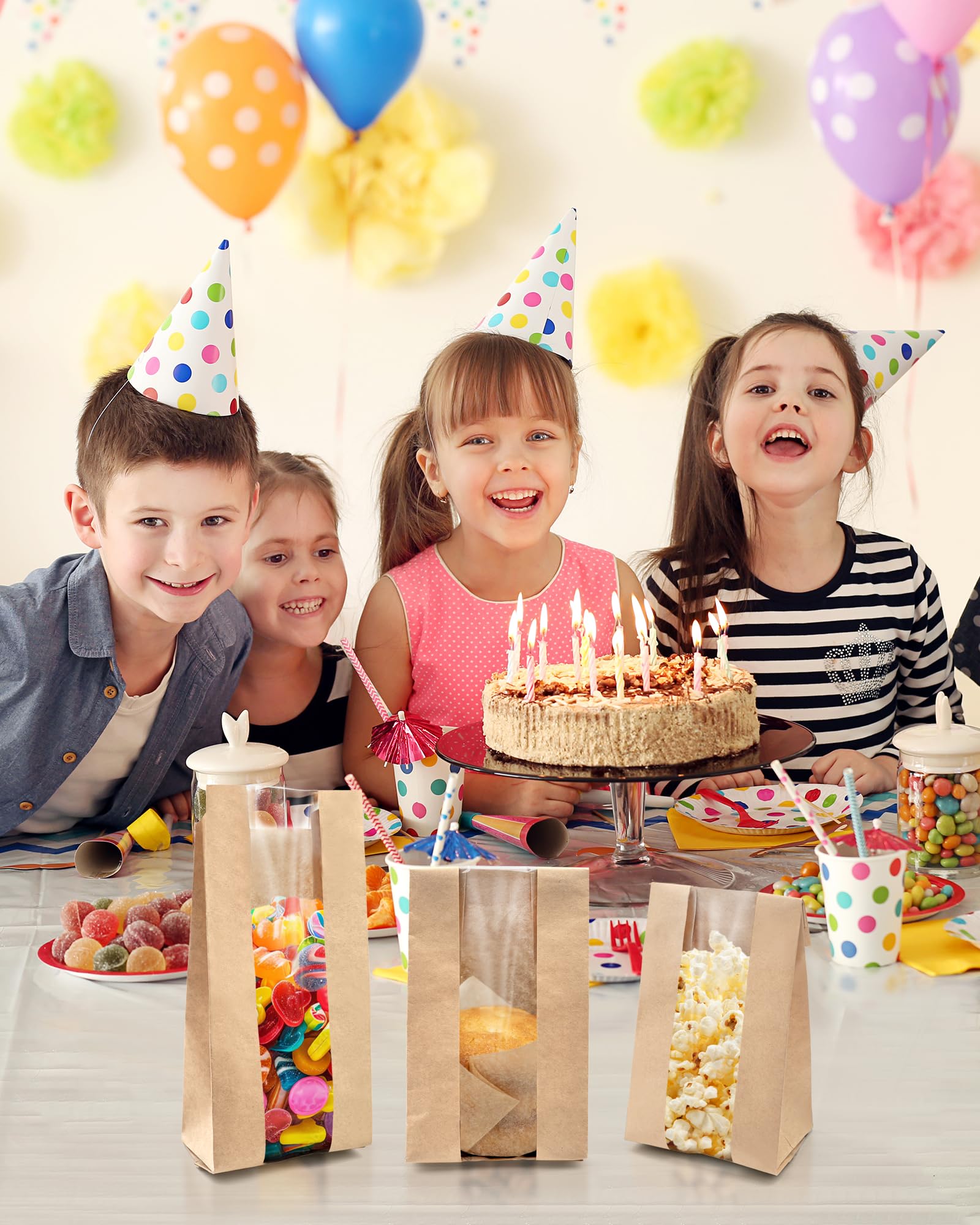 50 PCS Cookie Bags with Seal, Kraft Brown Paper Bags with Stickers, Bakery Bag for Snack, Cupcake, Coffee Bean, Party Favor, Cookie Packaging, 3.5"x 2.3"x7.5"