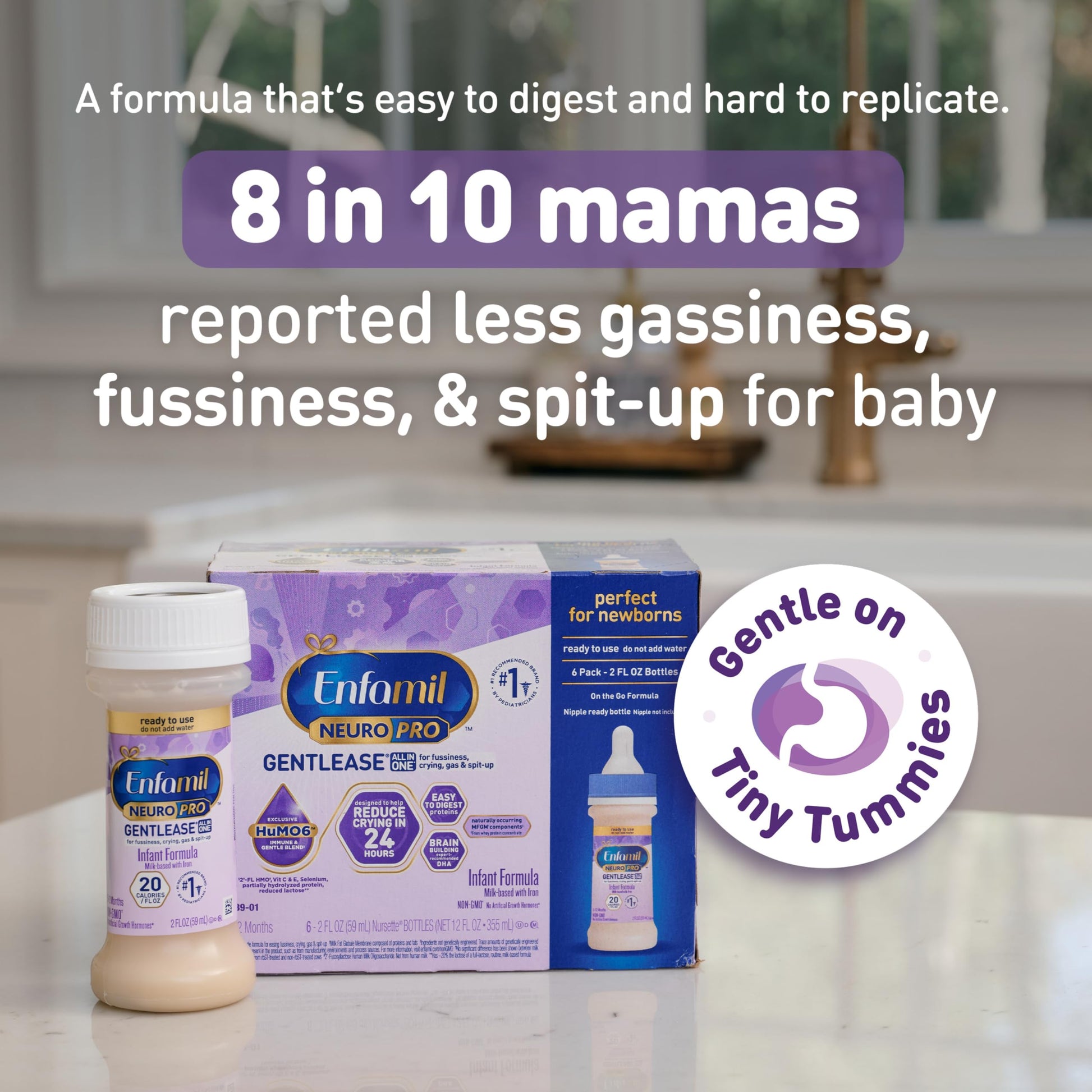 Enfamil NeuroPro Gentlease Baby Formula, Brain Building DHA, HuMO6 Immune Blend, Designed to Reduce Fussiness, Crying, Gas & Spit-up in 24 Hrs, Ready-to-Feed Infant Formula, Liquid, 2 Fl Oz (24 Count)