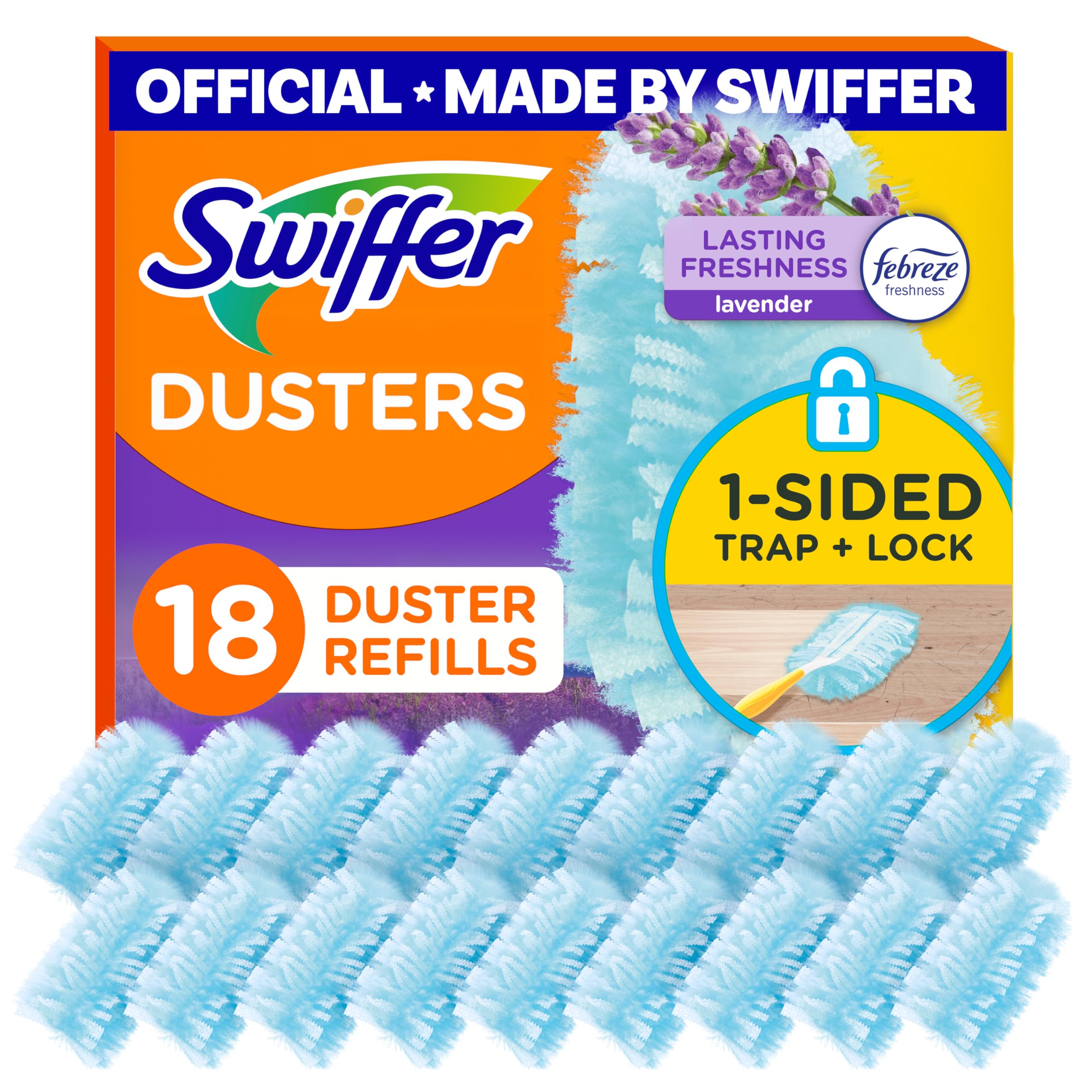 Swiffer Dusters Refill for Cleaning, Feather & Microfiber Duster Disposable Alternative, for Dusting Furniture, Blinds, Ceiling Fans, Walls, Helps Remove Allergens, Lavender, 18ct