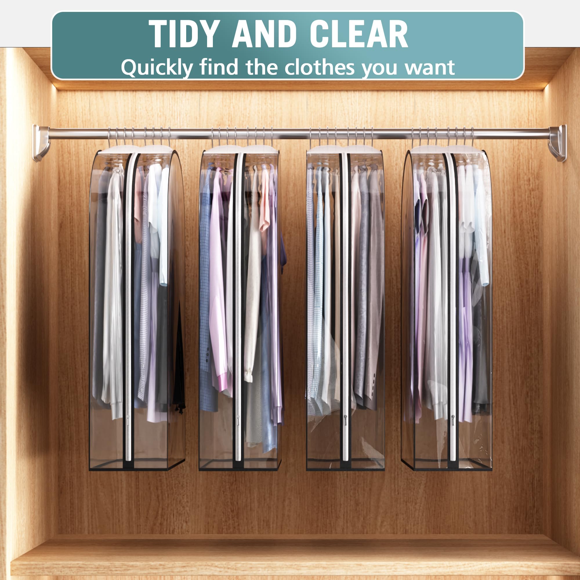 Liuoud Clear Garment Bags for Hanging Clothes 10” Gusseted, Suit Bags for Closet Storage, Hanging Plastic Clothes Cover for Coat, Dress, Fur, Shirt, 4 Pack, 40” Long