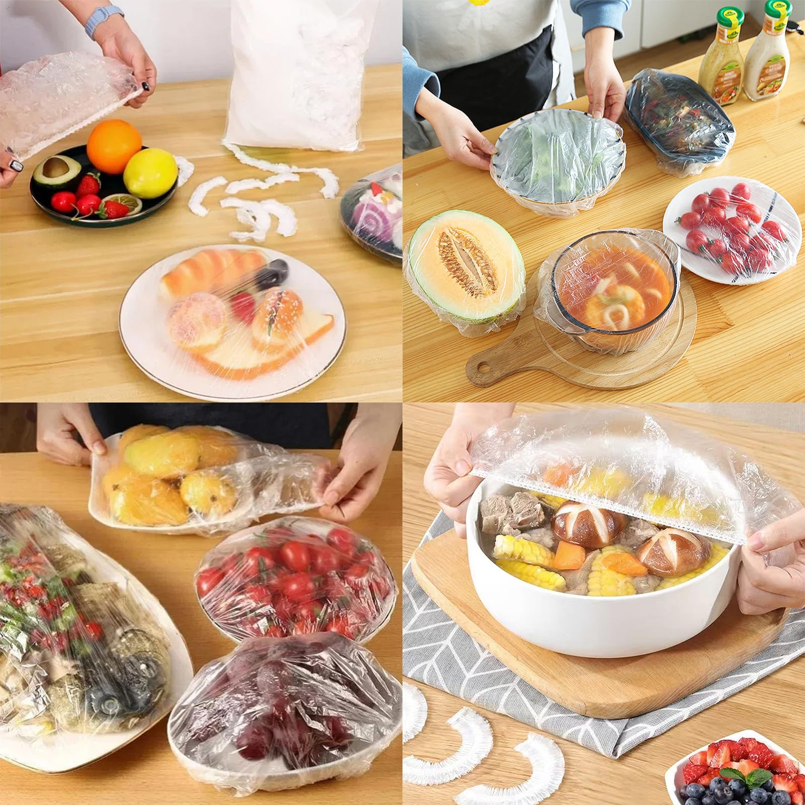 300PCS Elastic Food Covers Fresh Keeping Bags Disposable Stretchable Bowl Covers Universal Kitchen Wrap Seal Bags for Food Storage Bread Proofing and Outdoor Picnics, Adjustable Household Plastic Wrap