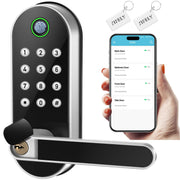 Keyless Entry Fingerprint Smart Lock with Handle & Keypad: Sifely Biometric Digital Electronic Lock with Code, Electric Deadbolt Door Knob for Front, Interior, Exterior & Bedroom Doors (Silver)