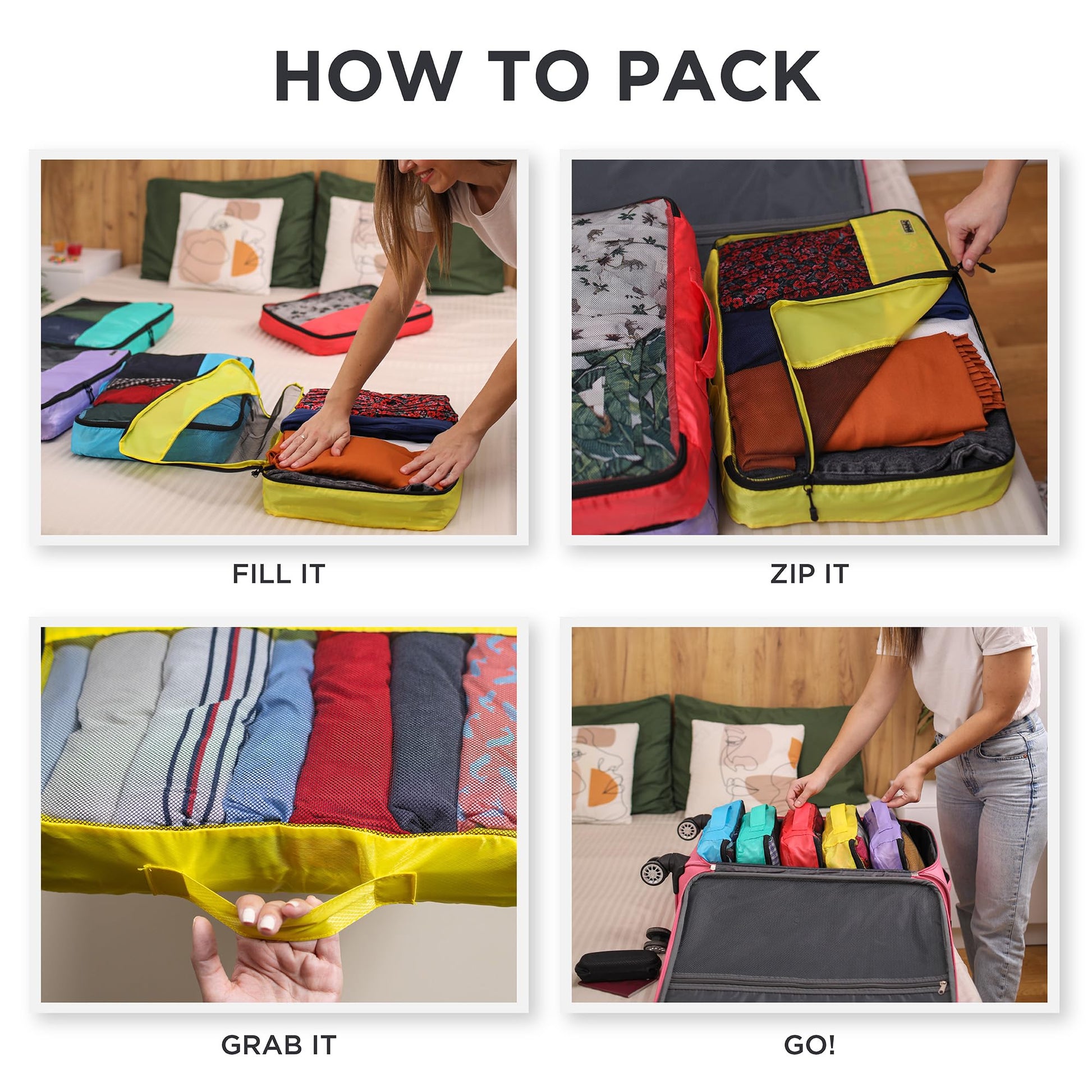 Large Packing Cubes for Travel - 5pc Packing Cubes for Suitcases - Lightweight Luggage Organizer Bags