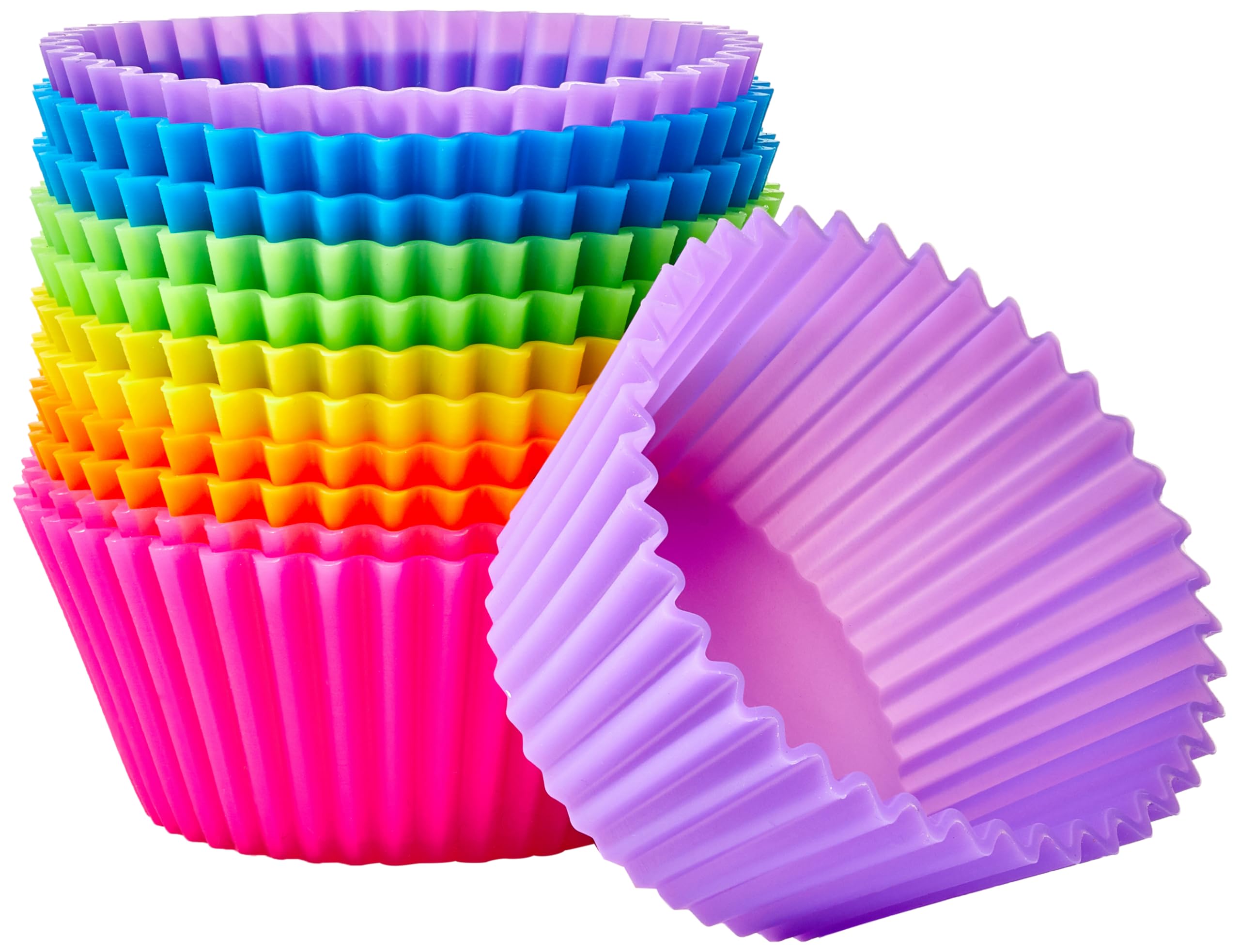 Basics Reusable Silicone Baking Cups, BPA Free Muffin Liners, Dishwasher Safe, 2.9 x 2.9 x 1.3 in (LxWxH), Multicolor, Pack of 12