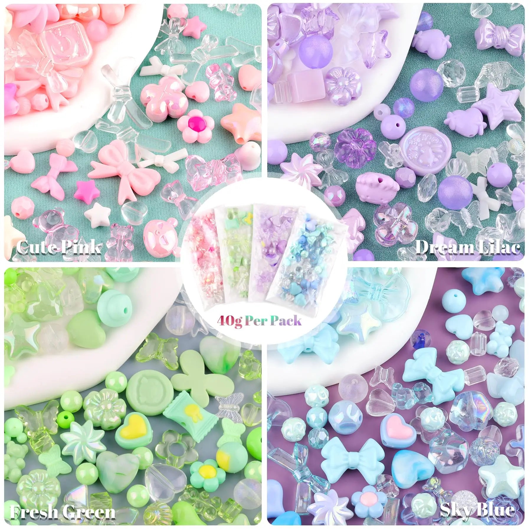 TINKRSTUFF Assorted 180-240PCS Acrylic Beads for Bracelet Making, Flower Bow Butterfly Candy GummyBear Aesthetic Bracelet Charms,Cute Beads for Jewelry Making DIY Necklace Keychain Phone Charm