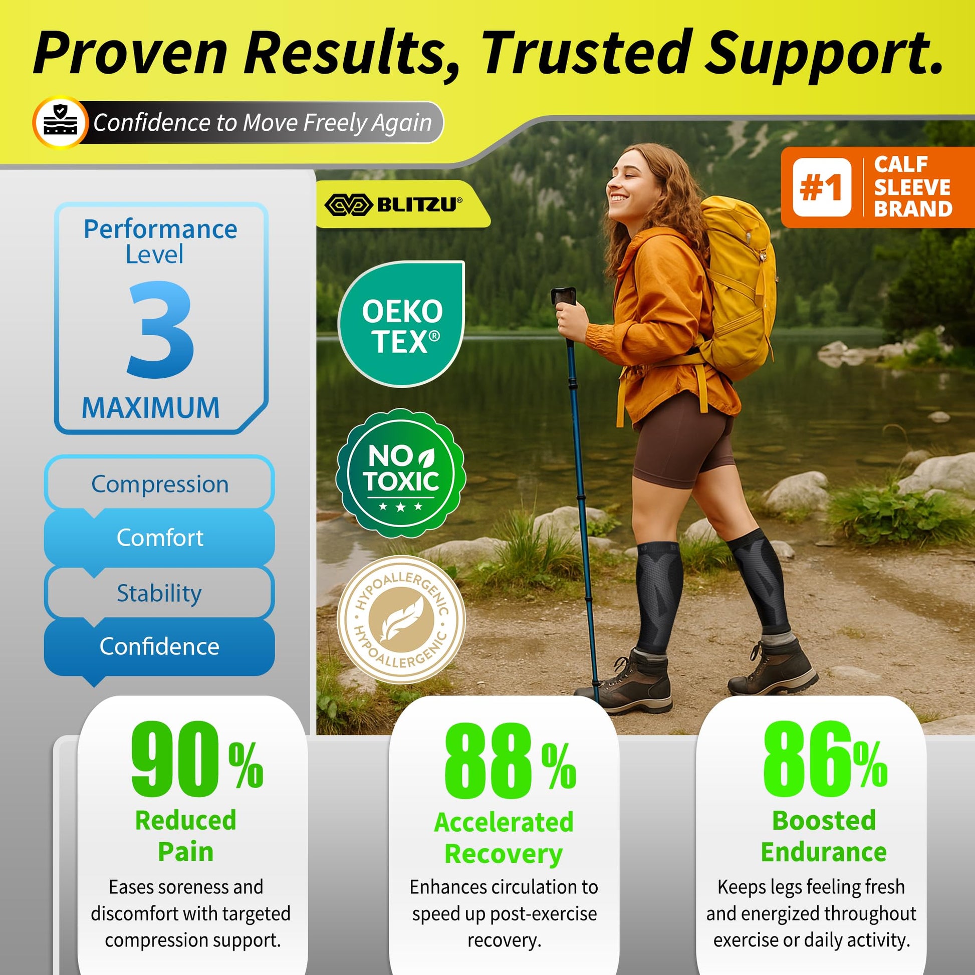 BLITZU Calf Compression Sleeves for Men and Women. Footless Compression Socks Support for Varicose Vein, Nursing, Running. Leg Sleeve Brace for Shin Splints, Pain Relief & Reduces Swelling Black L-XL